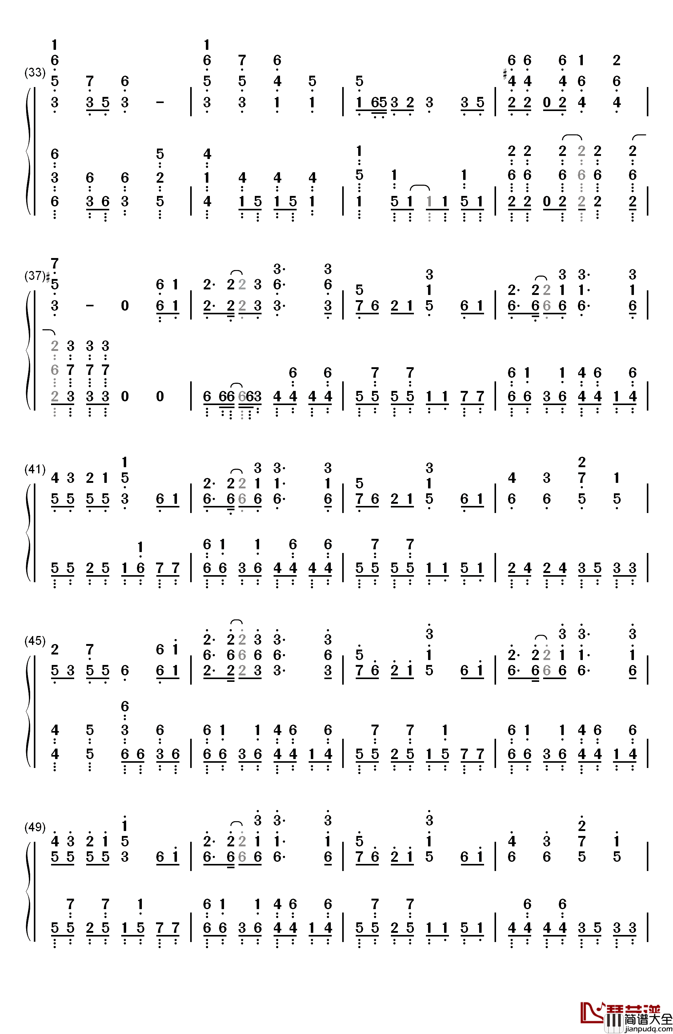 千本樱钢琴简谱_数字双手_初音未来