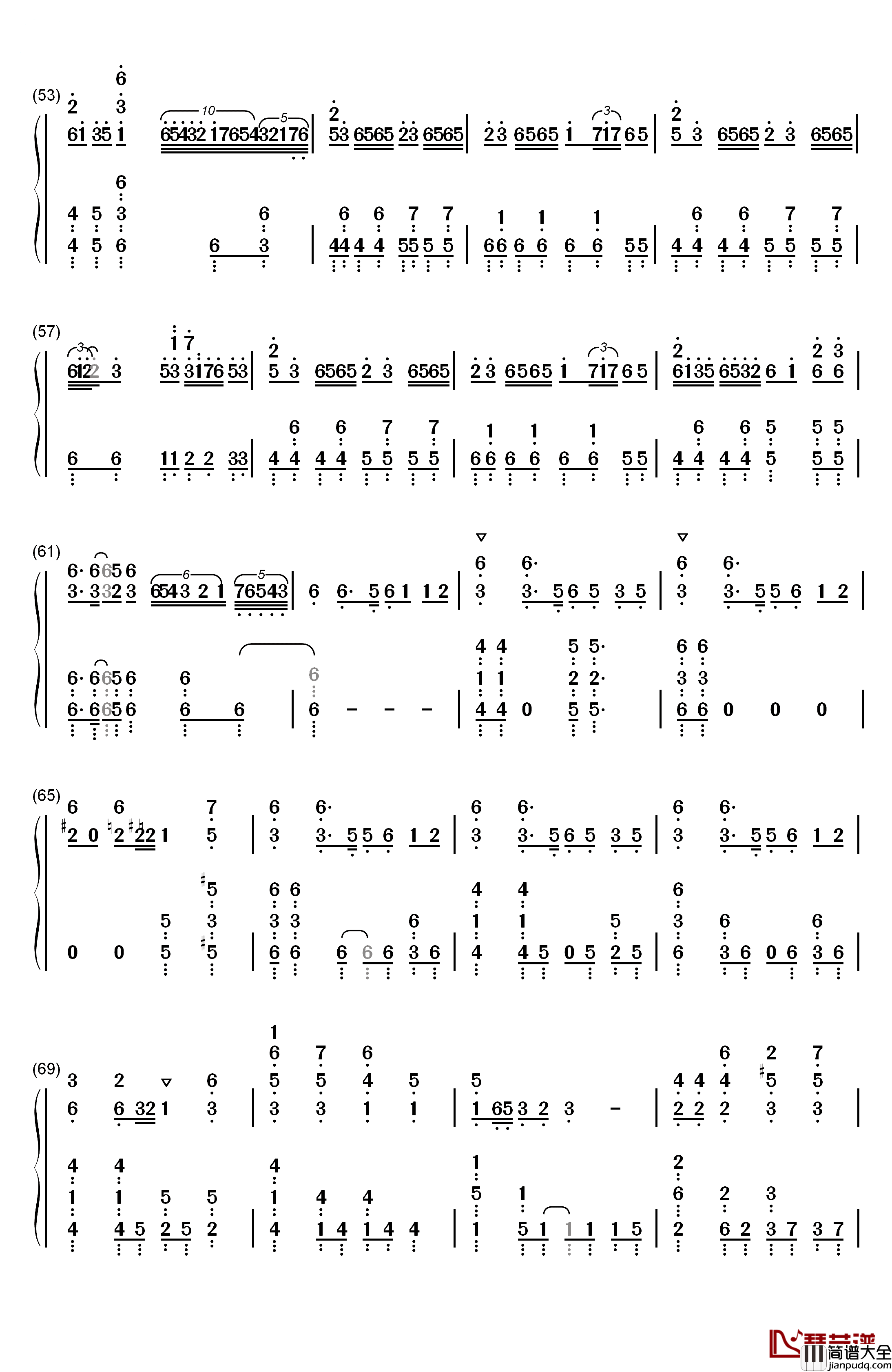 千本樱钢琴简谱_数字双手_初音未来