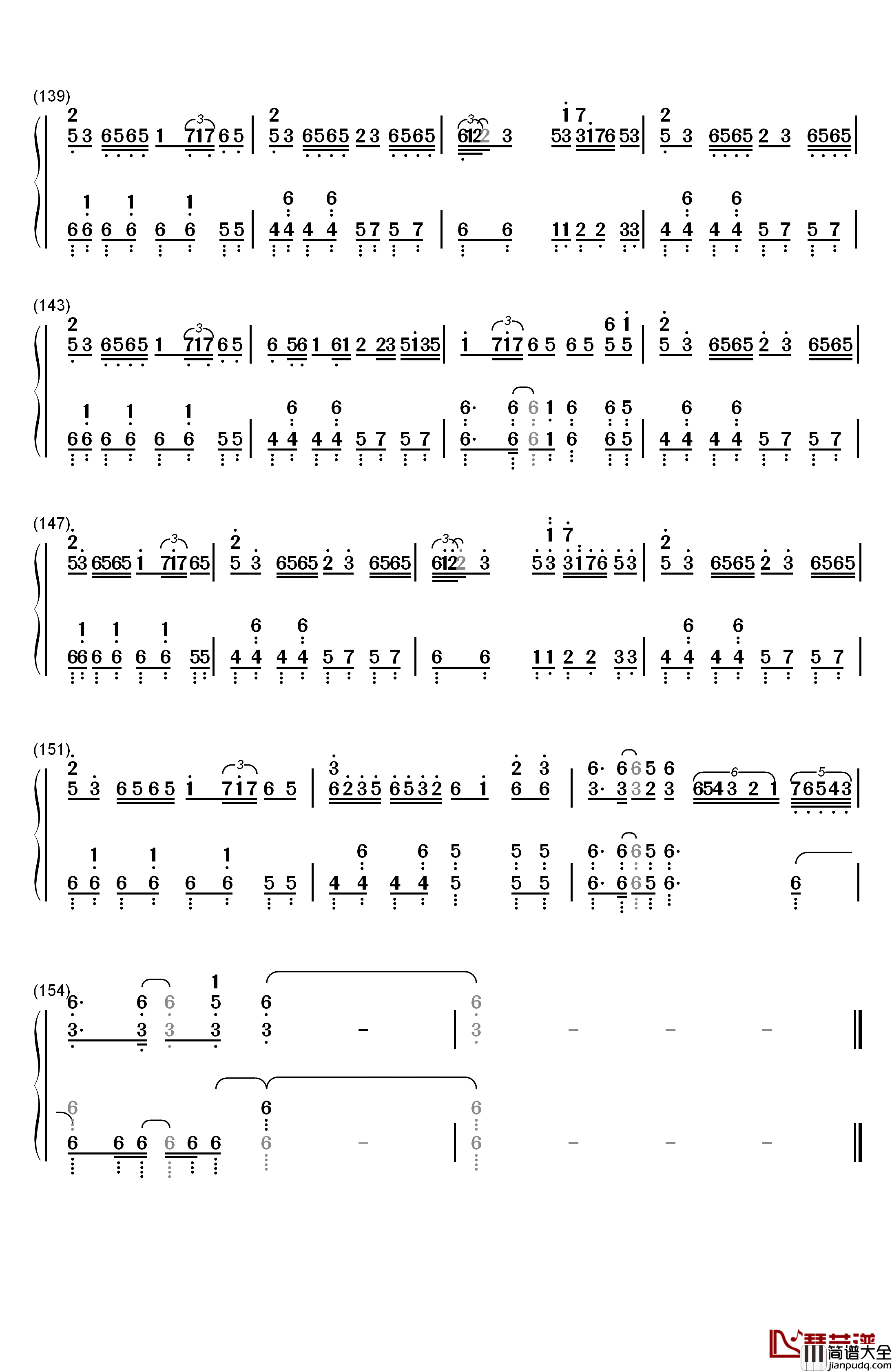 千本樱钢琴简谱_数字双手_初音未来