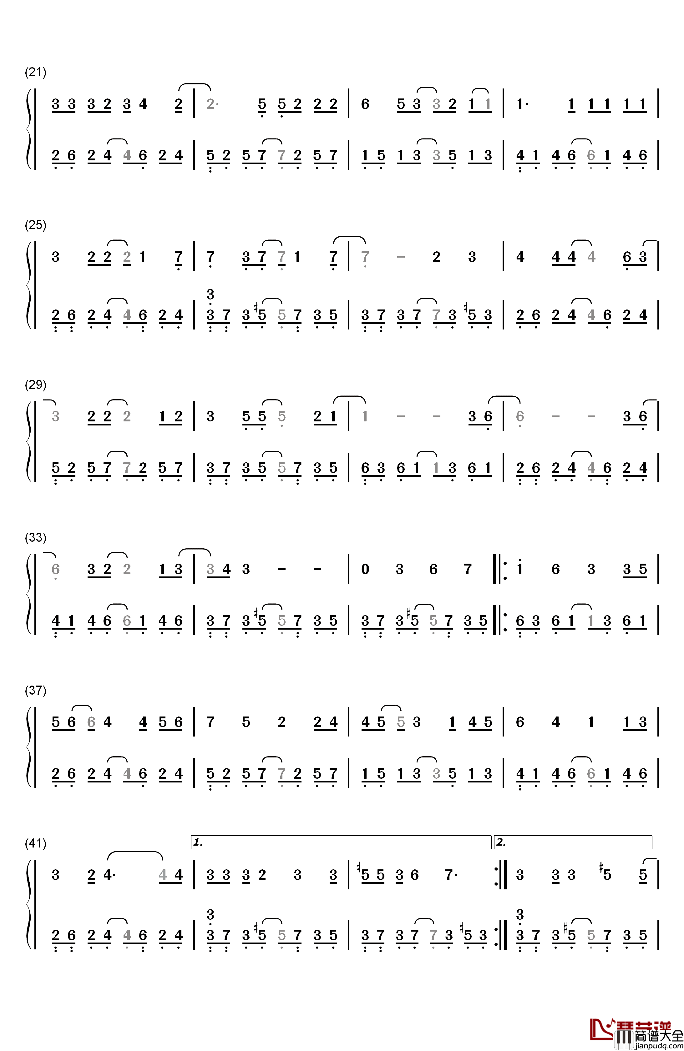 苦笑钢琴简谱_数字双手_汪苏泷