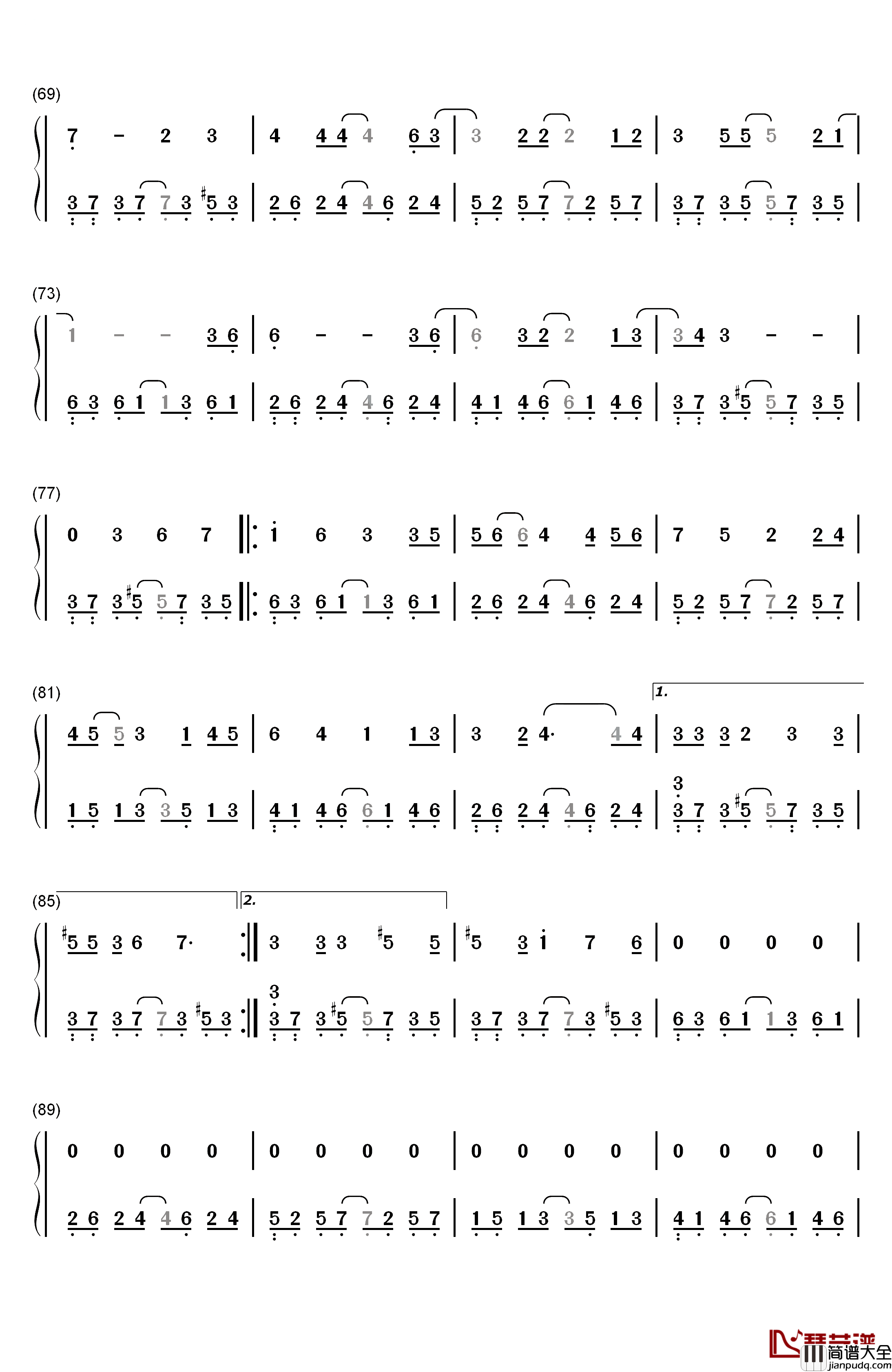 苦笑钢琴简谱_数字双手_汪苏泷