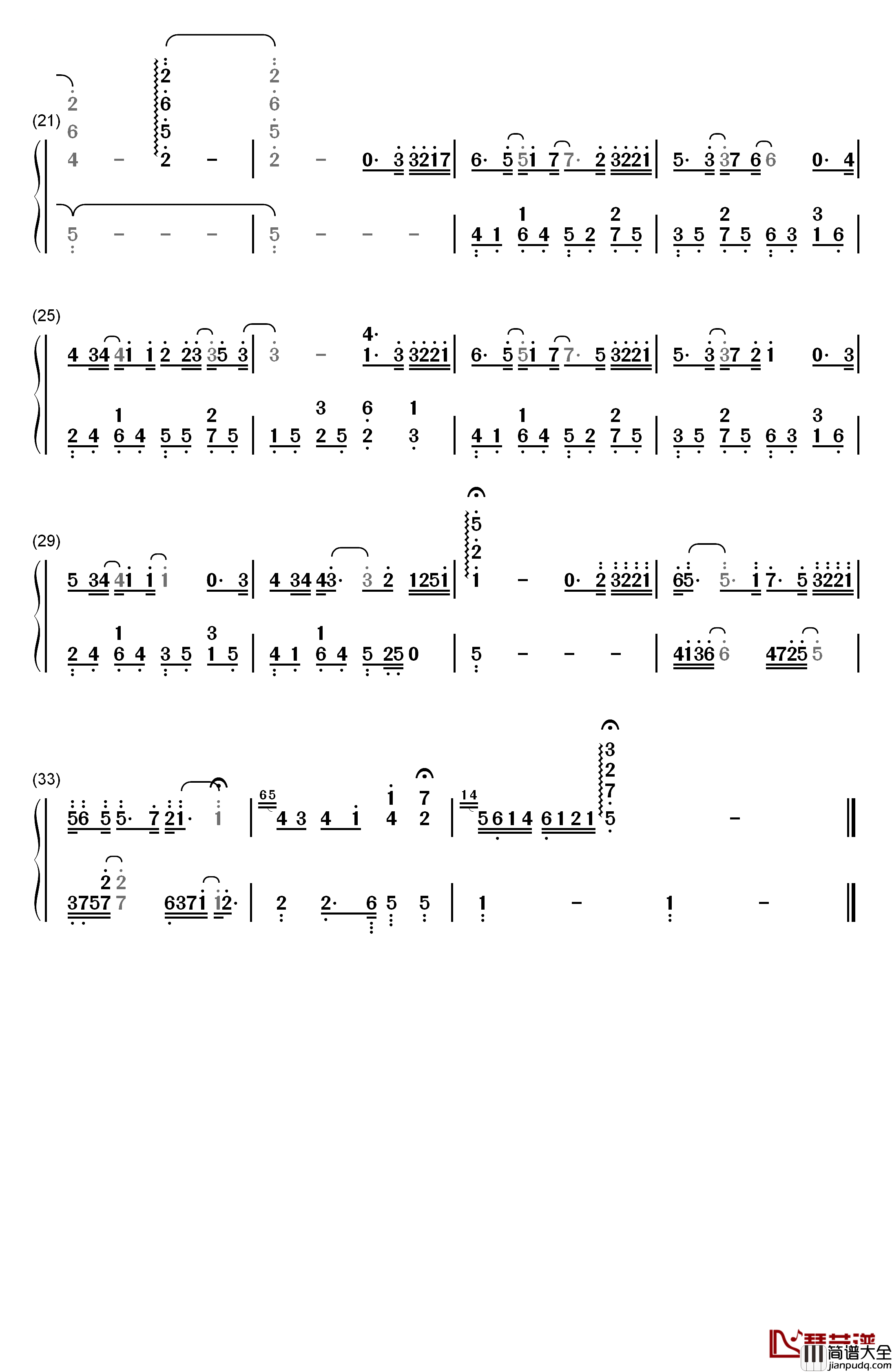 哑巴钢琴简谱_数字双手_薛之谦