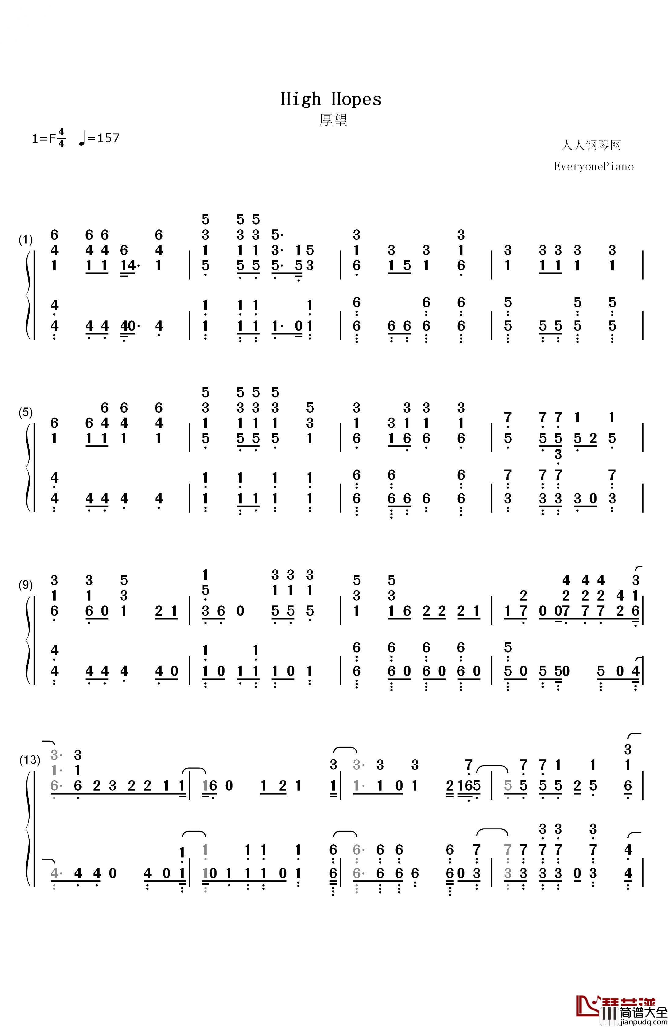 High_Hopes钢琴简谱_数字双手_Panic!_at_the_Disco