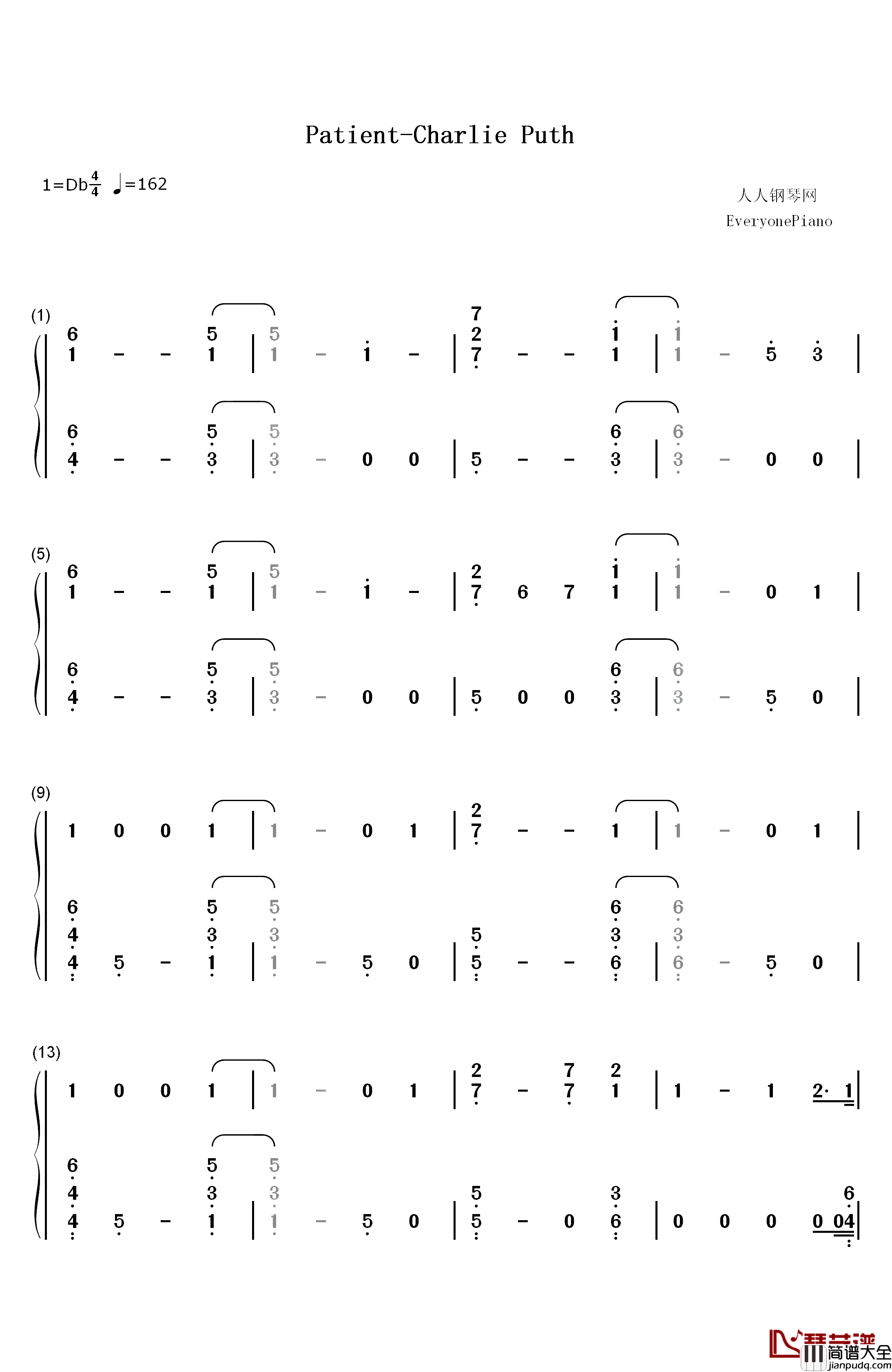 Patient钢琴简谱_数字双手_Charlie_Puth