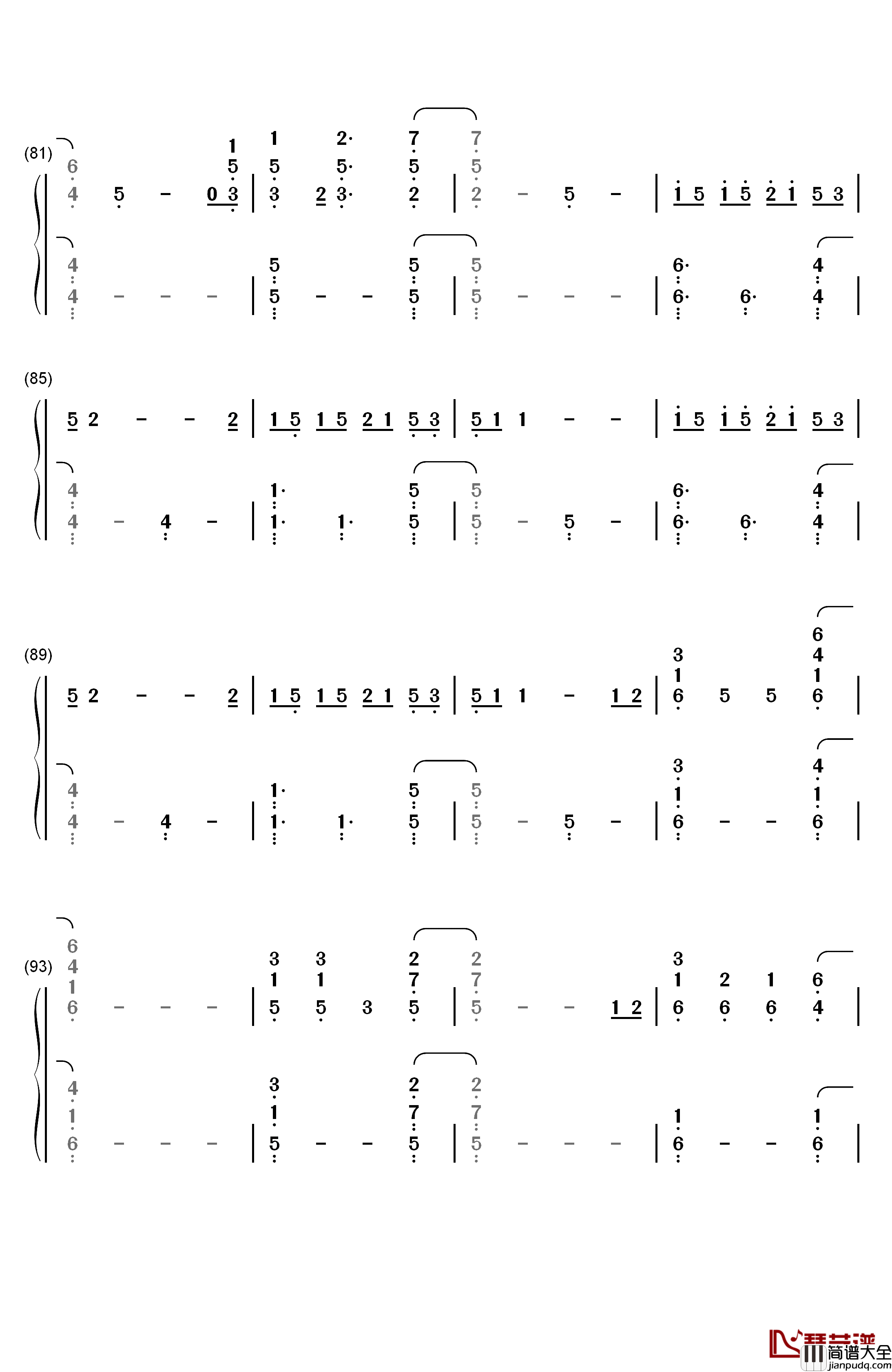Everglow钢琴简谱_数字双手_Coldplay