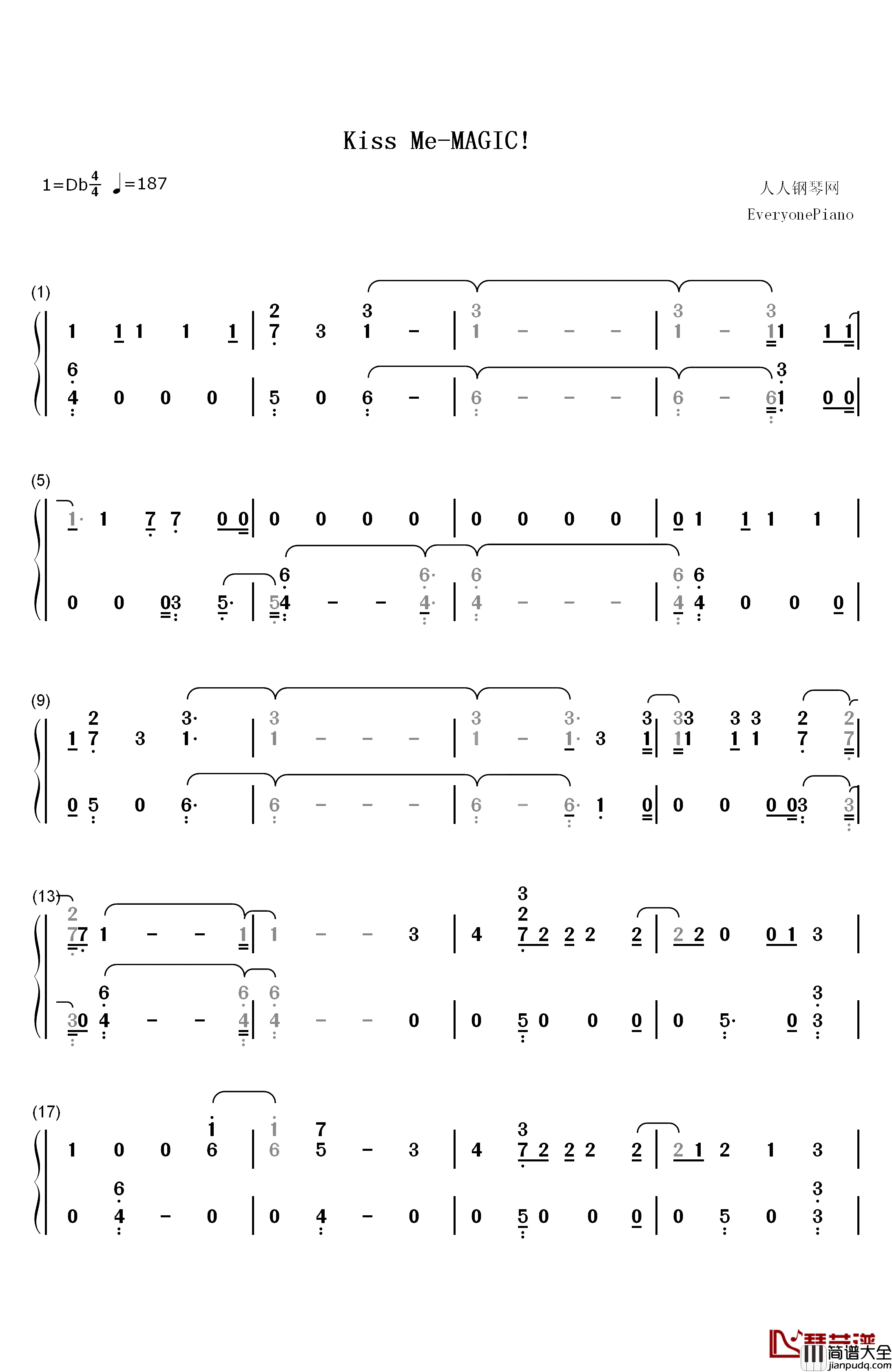 Kiss_Me钢琴简谱_数字双手_MAGIC!