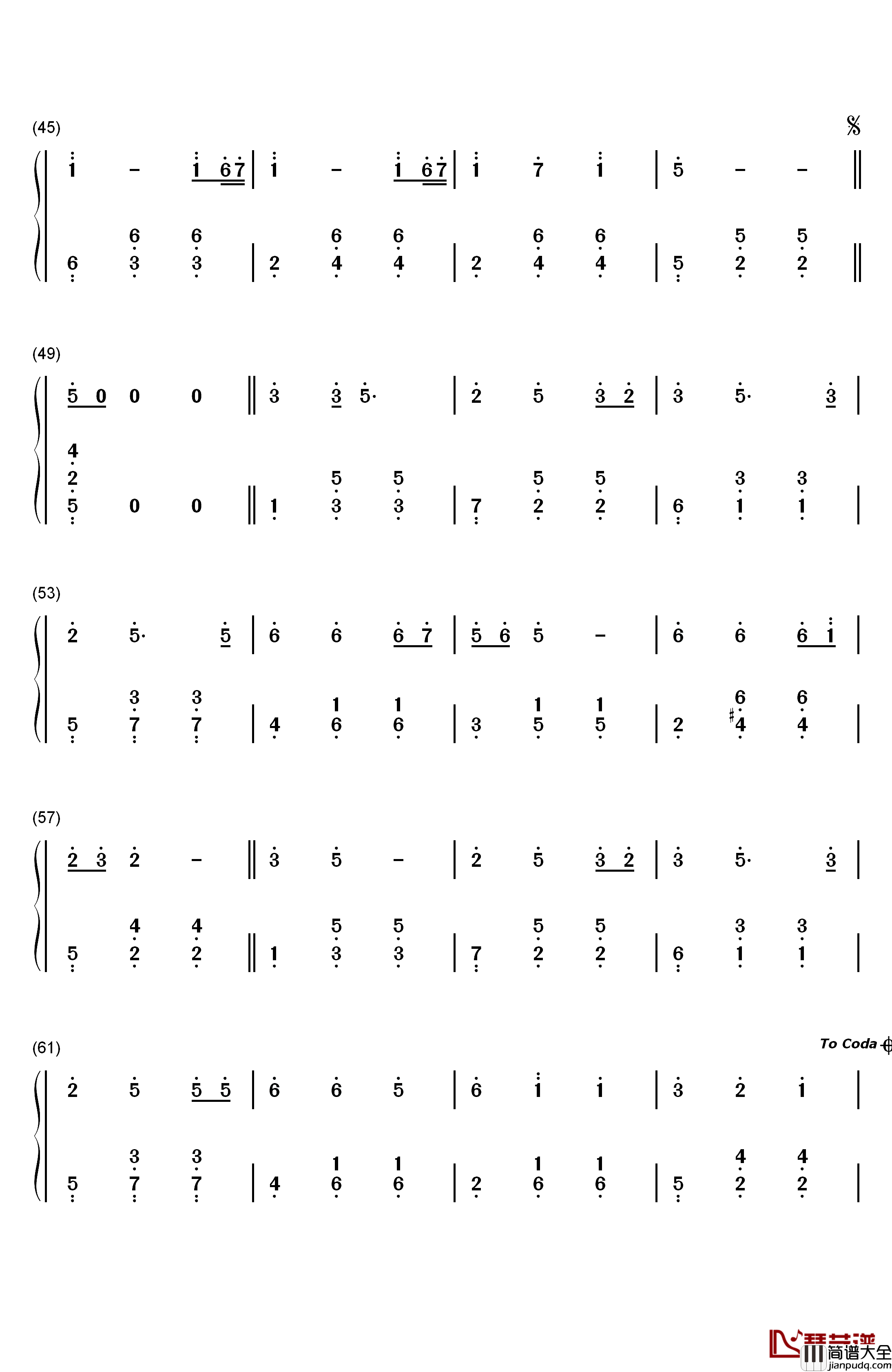 老婆钢琴简谱_数字双手_S.H.E