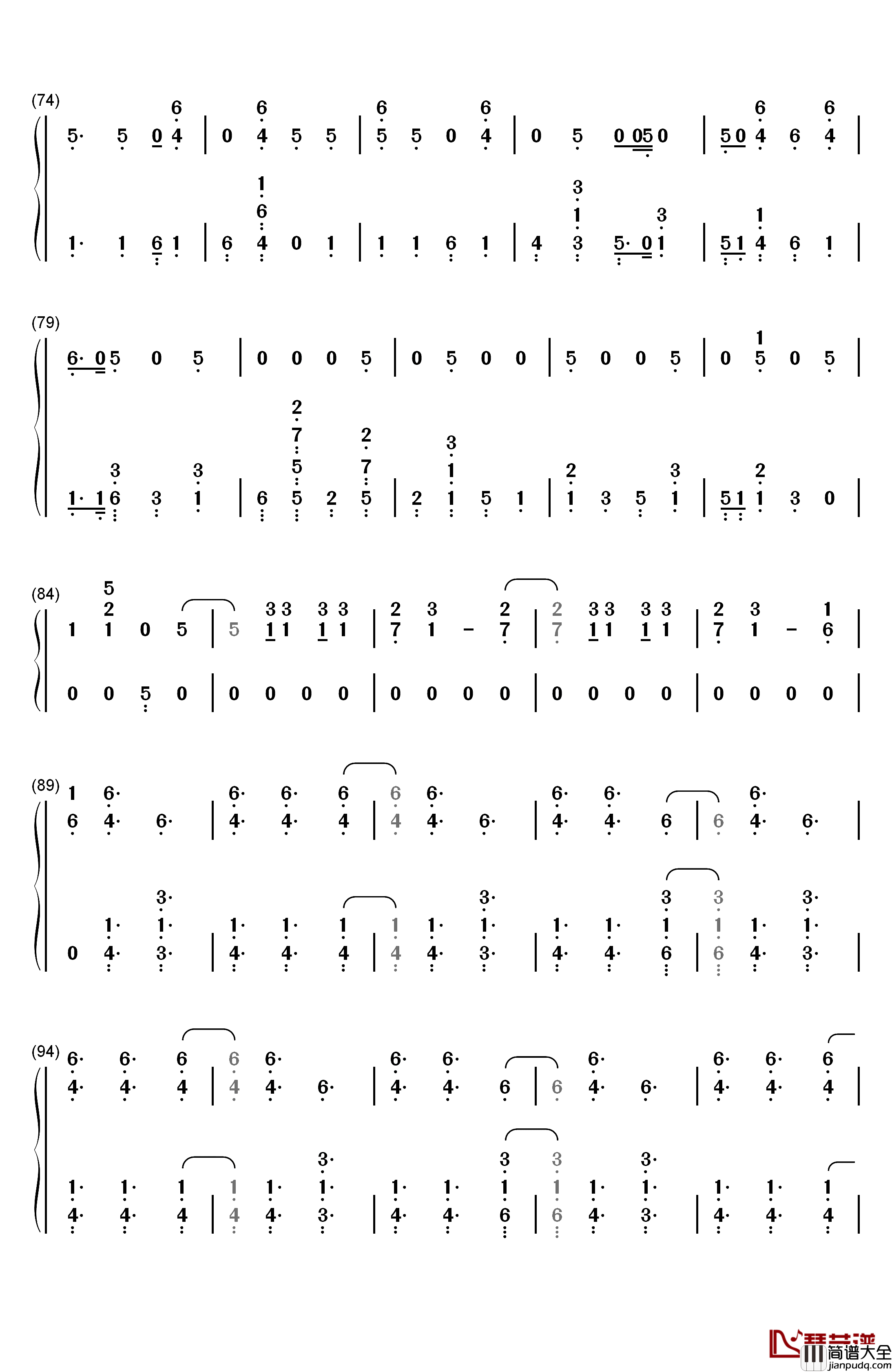 Fake_Happy钢琴简谱_数字双手_Paramore