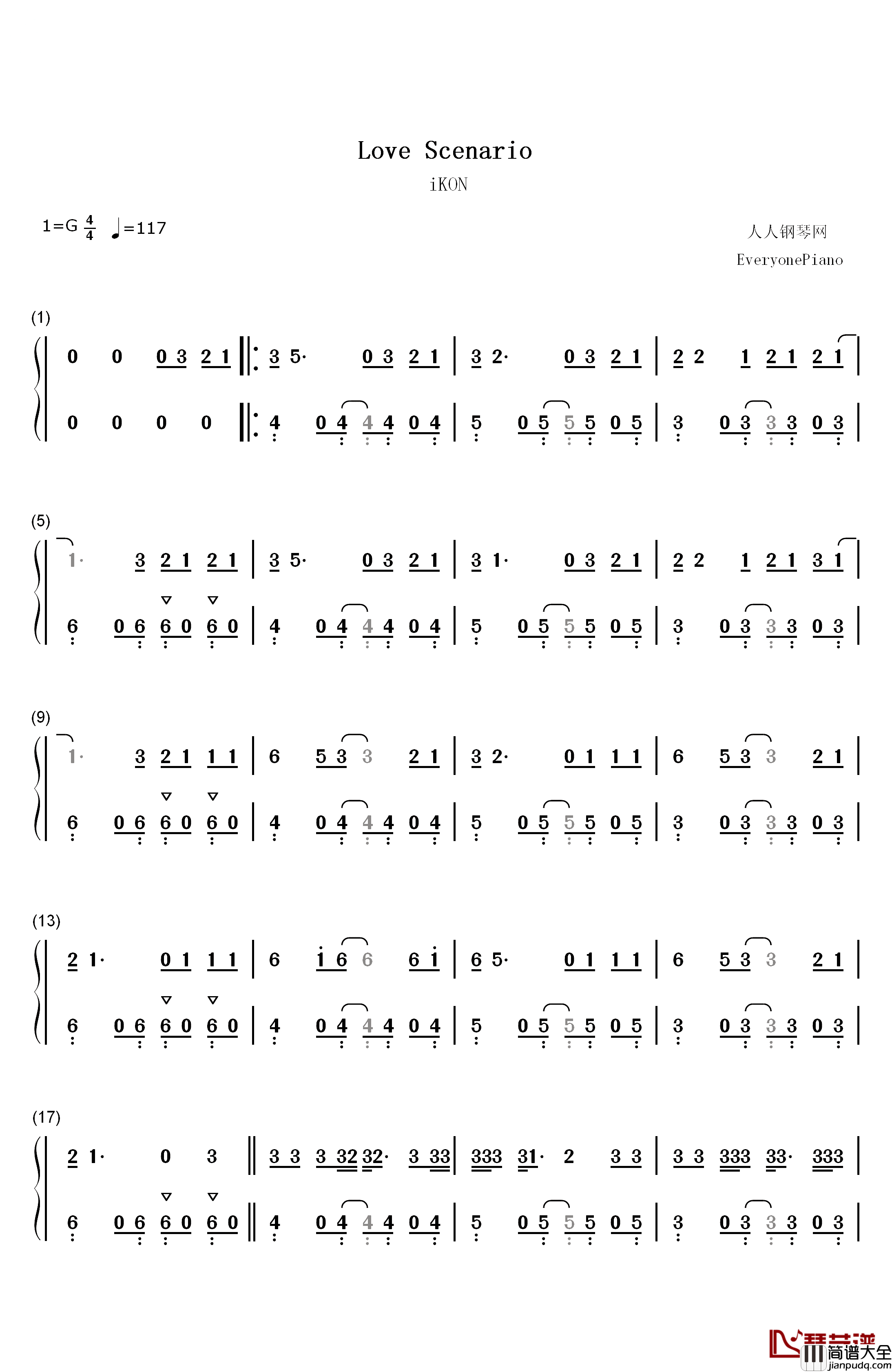 Love_Scenario钢琴简谱_数字双手_iKON