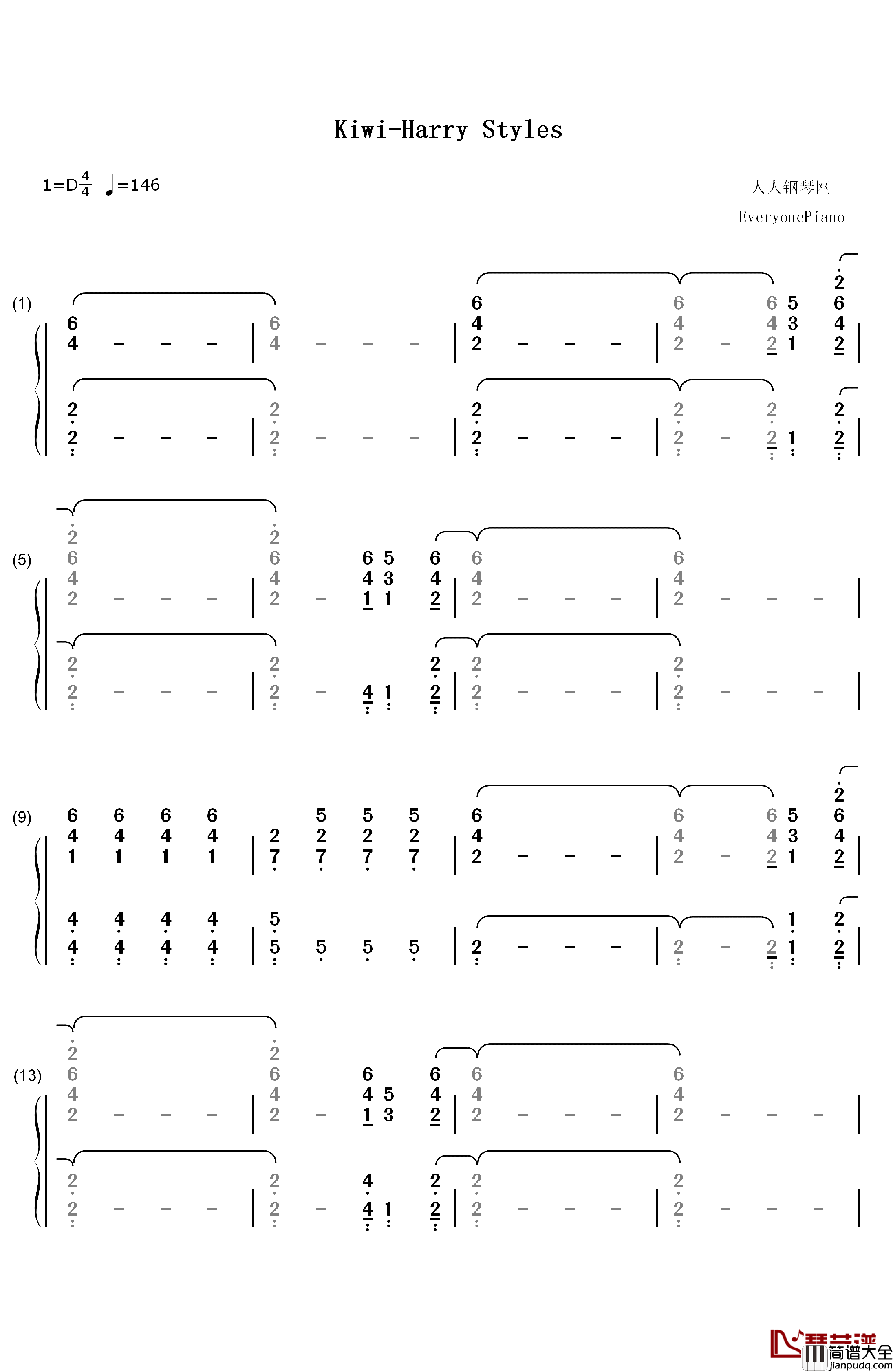 Kiwi钢琴简谱_数字双手_Harry_Styles