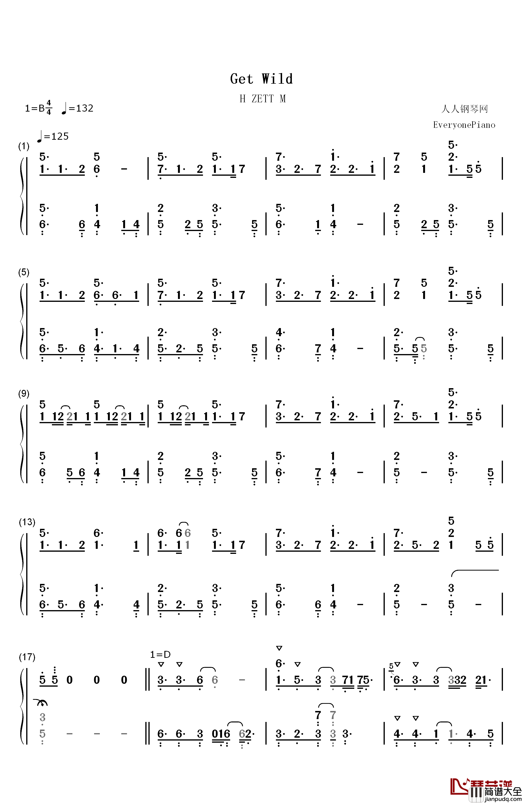 Get_Wild钢琴简谱_数字双手_TM_Network