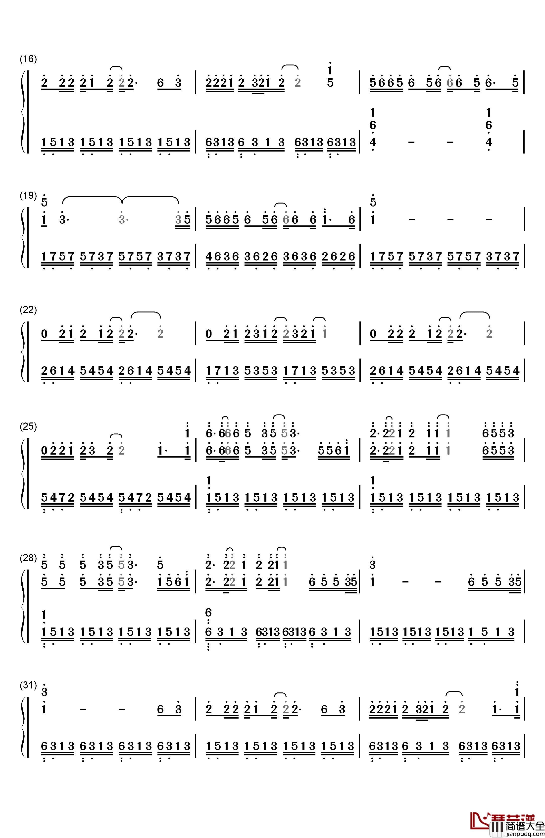 生如夏花钢琴简谱_数字双手_朴树