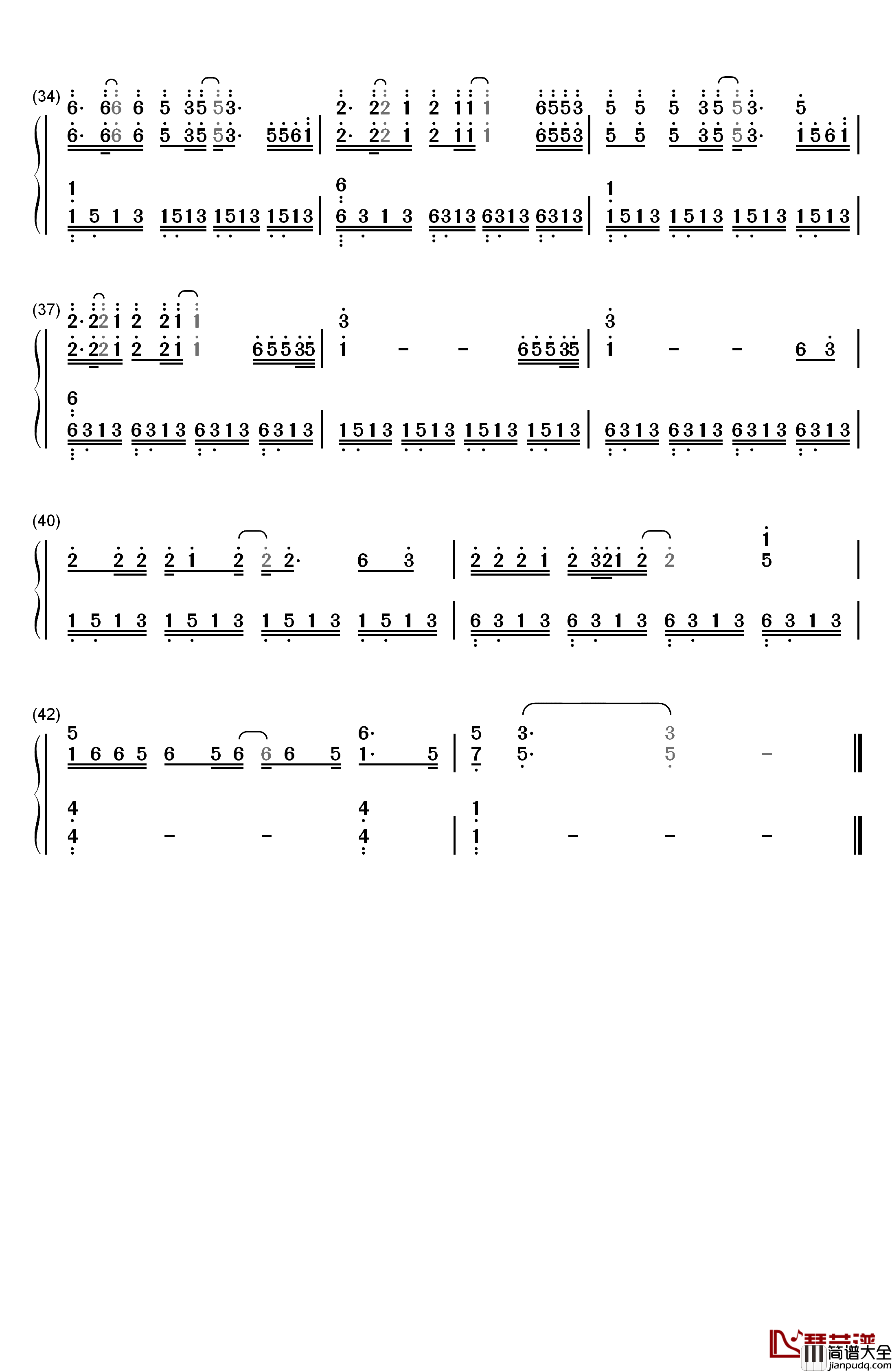 生如夏花钢琴简谱_数字双手_朴树
