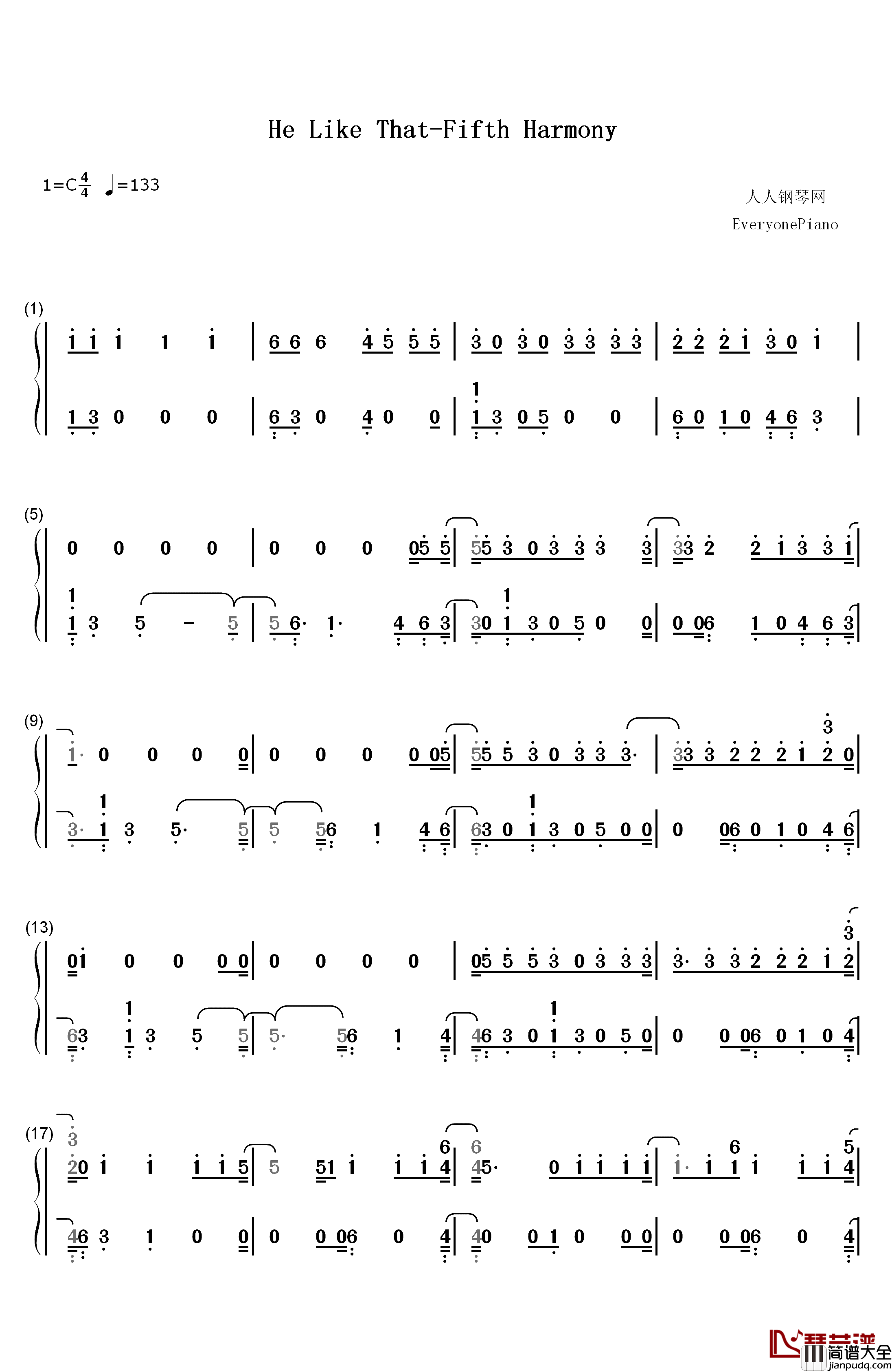 He_Like_That钢琴简谱_数字双手_Fifth_Harmony