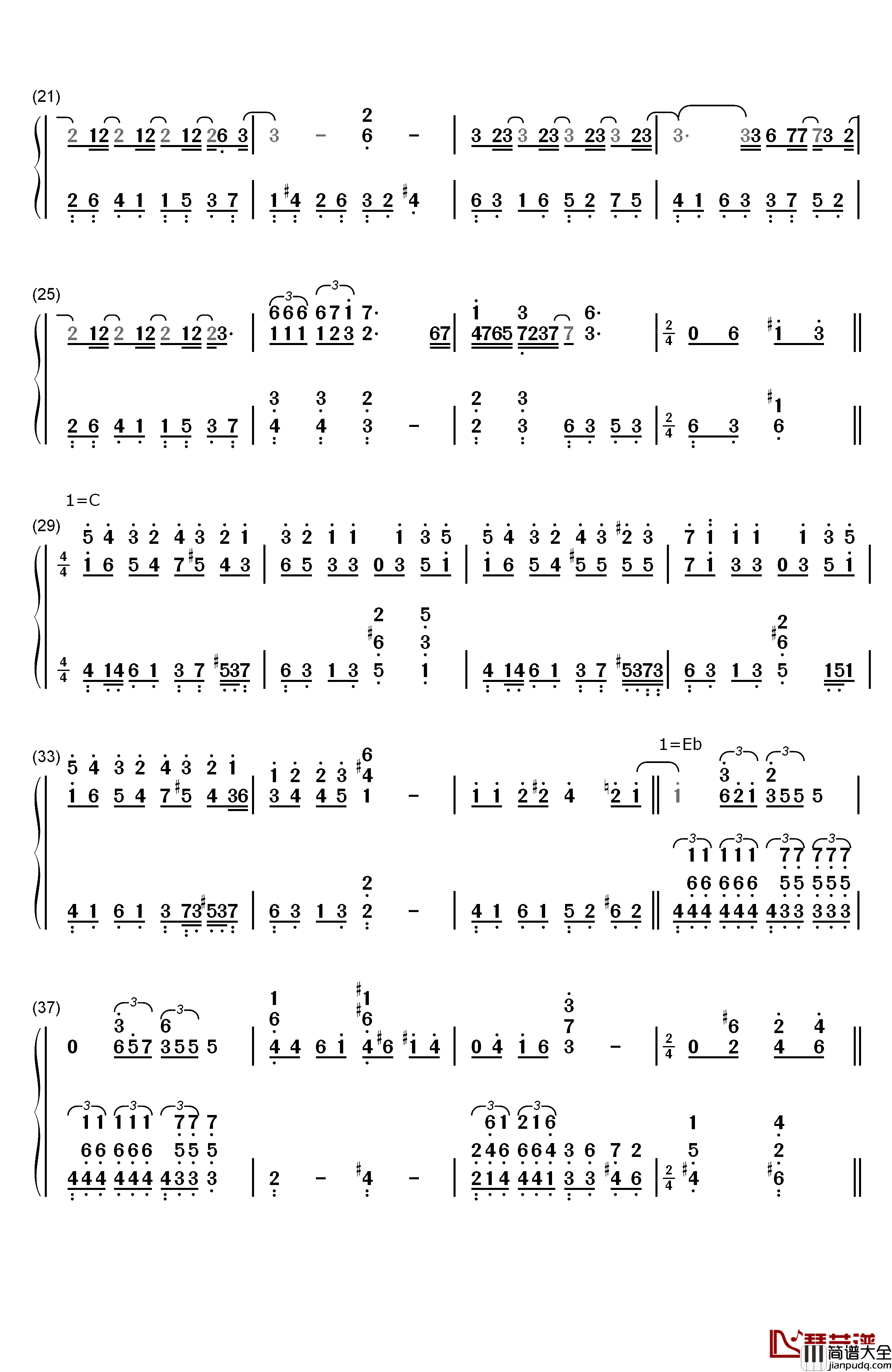 老伴钢琴简谱_数字双手_李荣浩