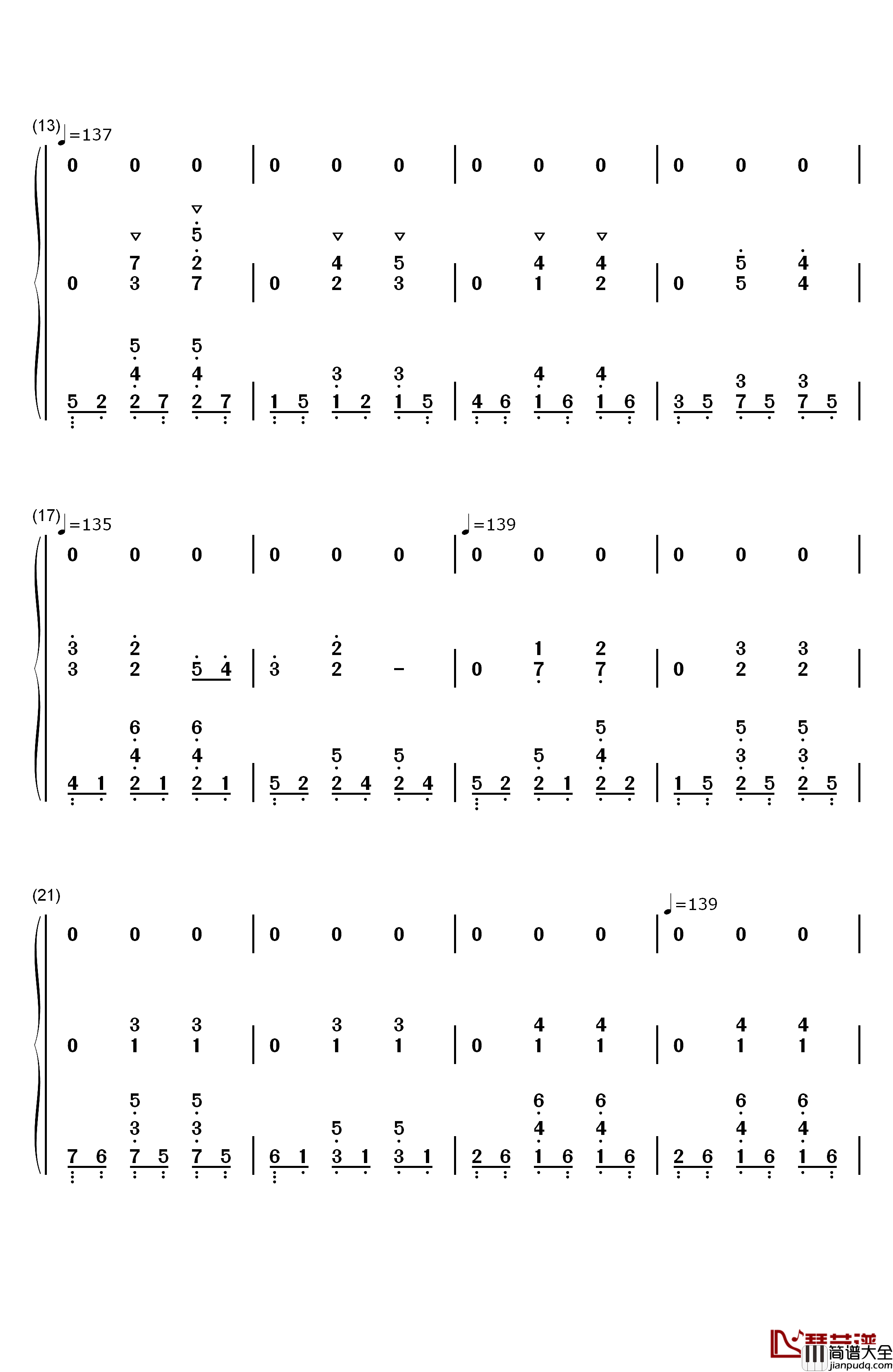 Cerf钢琴简谱_数字双手_Bruno_Coulais