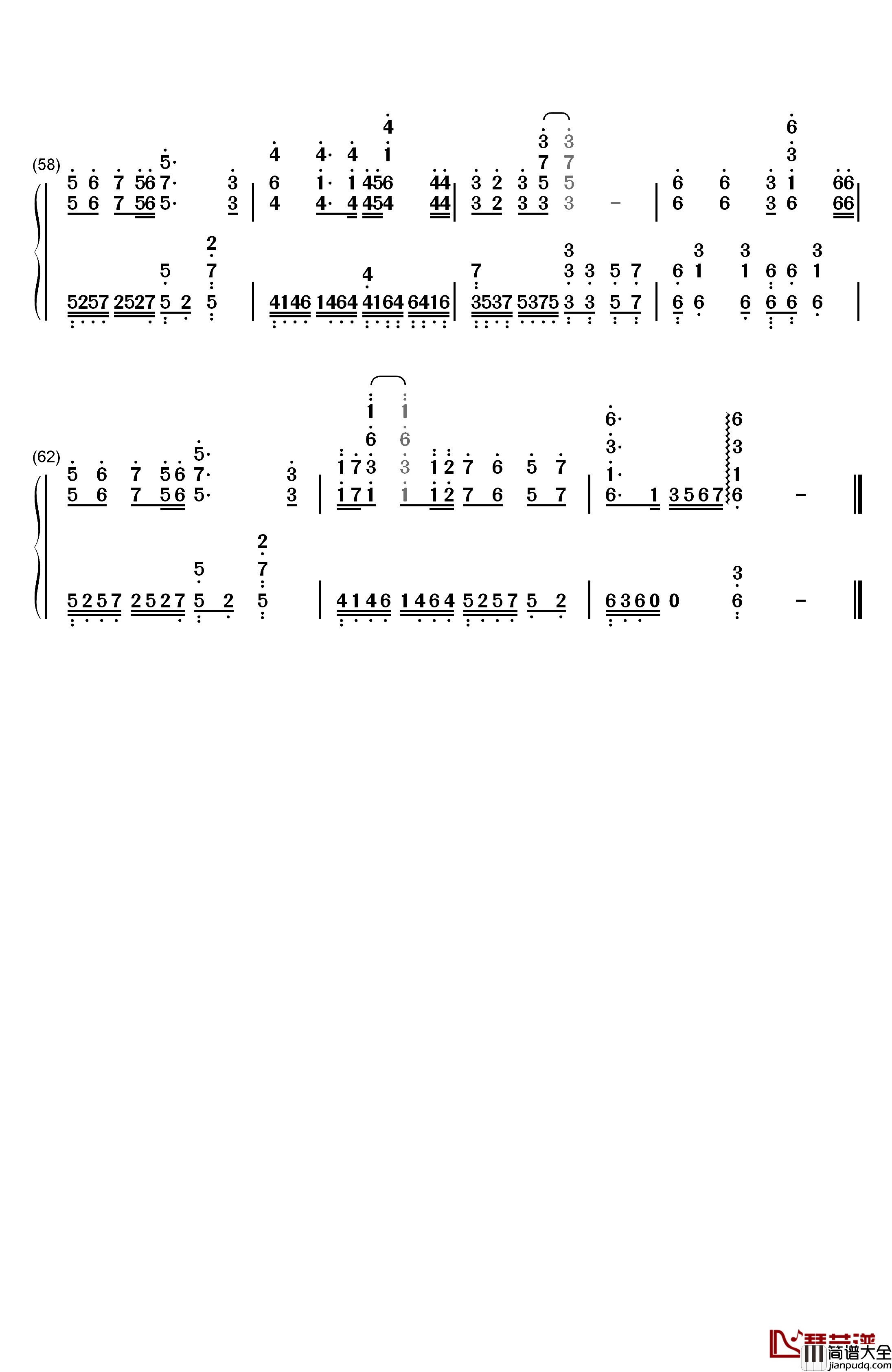 星星点灯钢琴简谱_数字双手_郑智化
