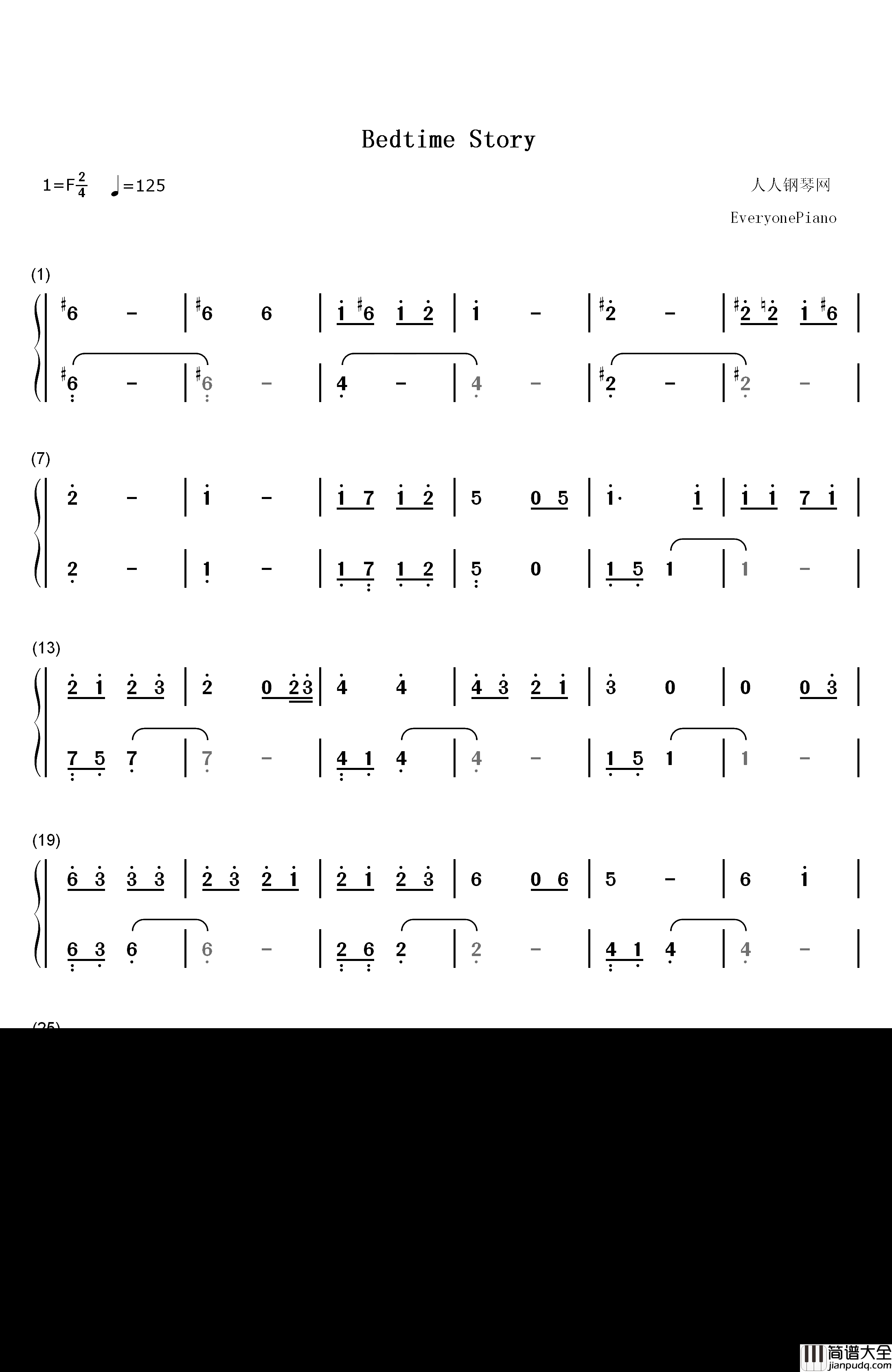Bedtime_Story钢琴简谱_数字双手_西野加奈