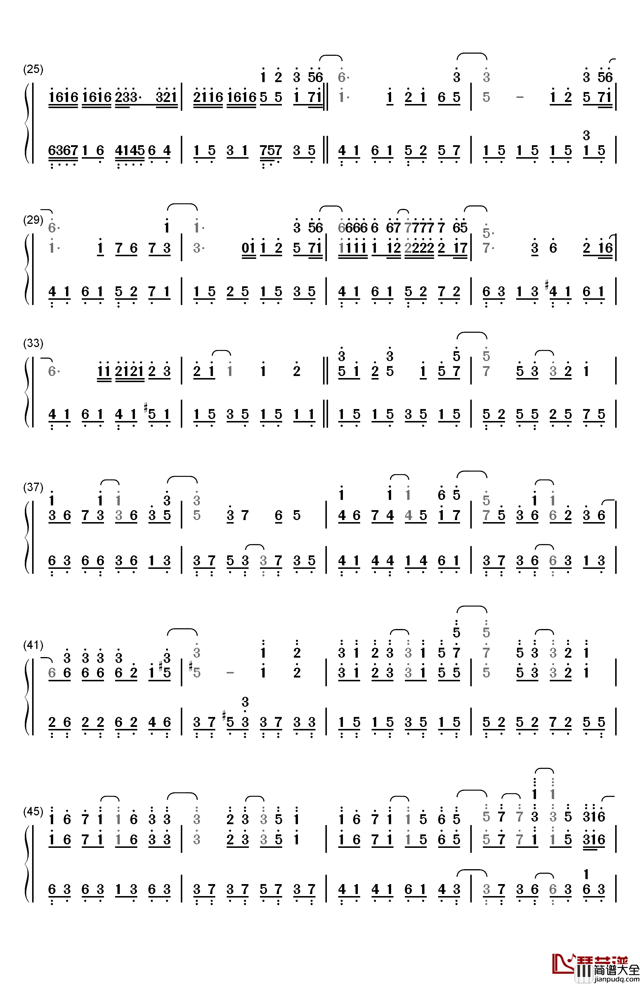 抖音神曲串烧钢琴简谱_数字双手_抖音