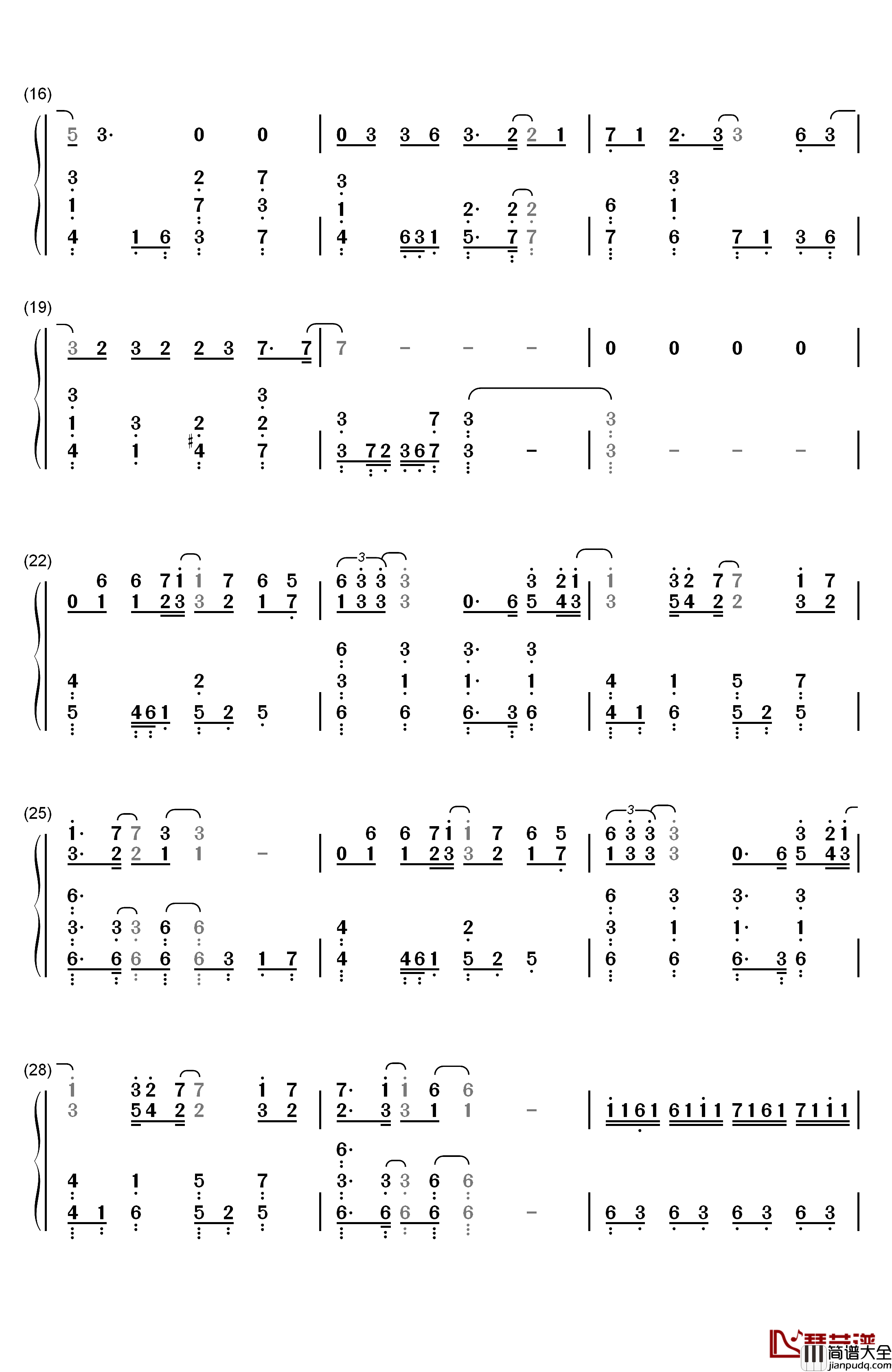 焚情钢琴简谱_数字双手_张信哲