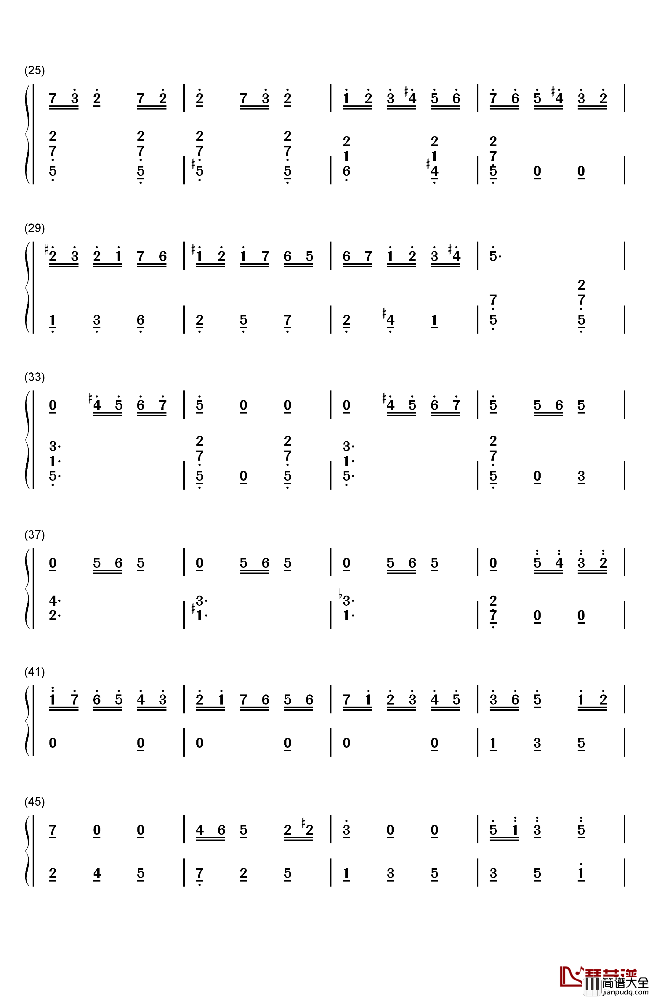 八音盒钢琴简谱_数字双手_波尔迪尼