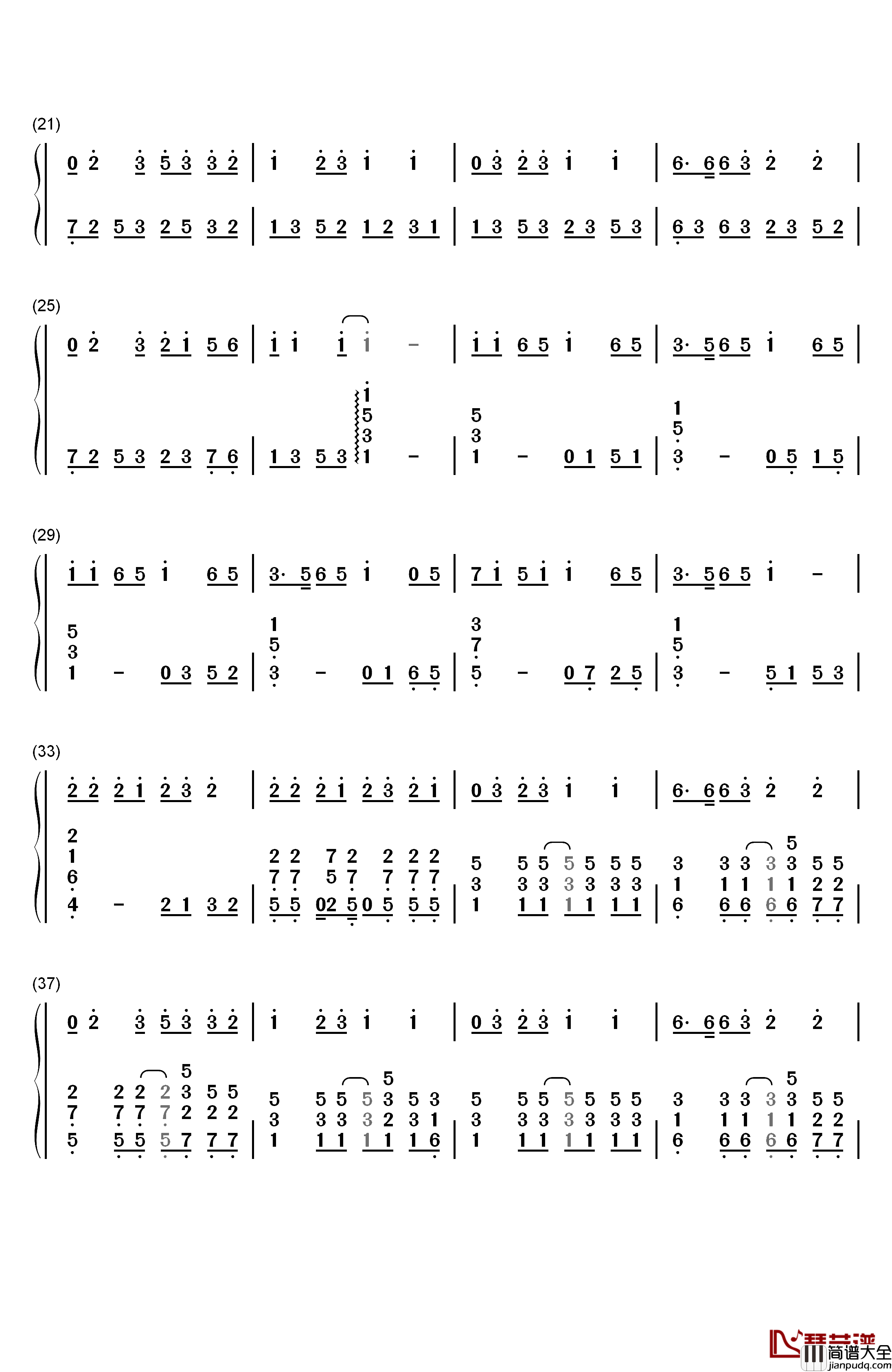 穷开心钢琴简谱_数字双手_花儿乐队