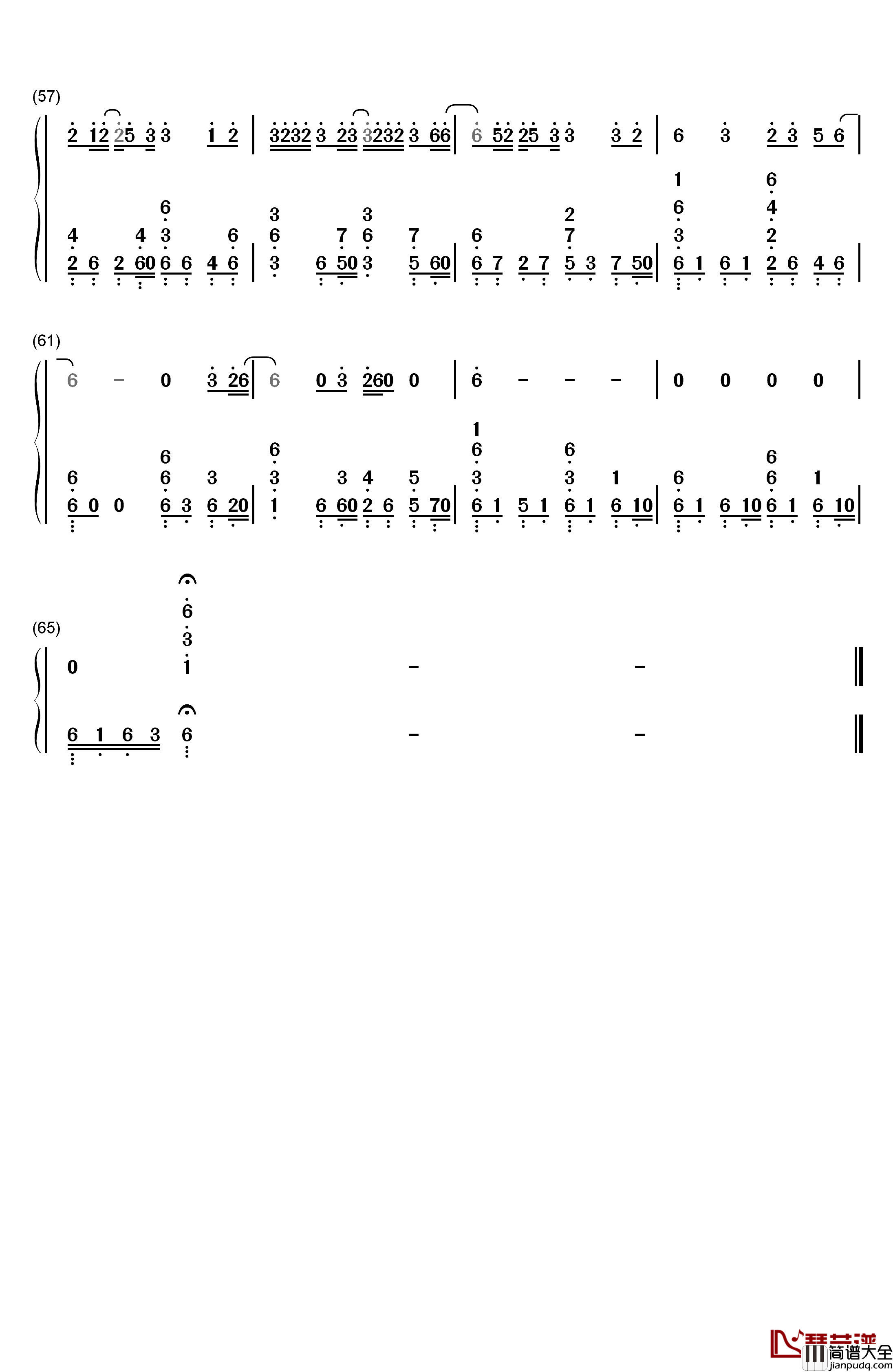 一半钢琴简谱_数字双手_梁洁