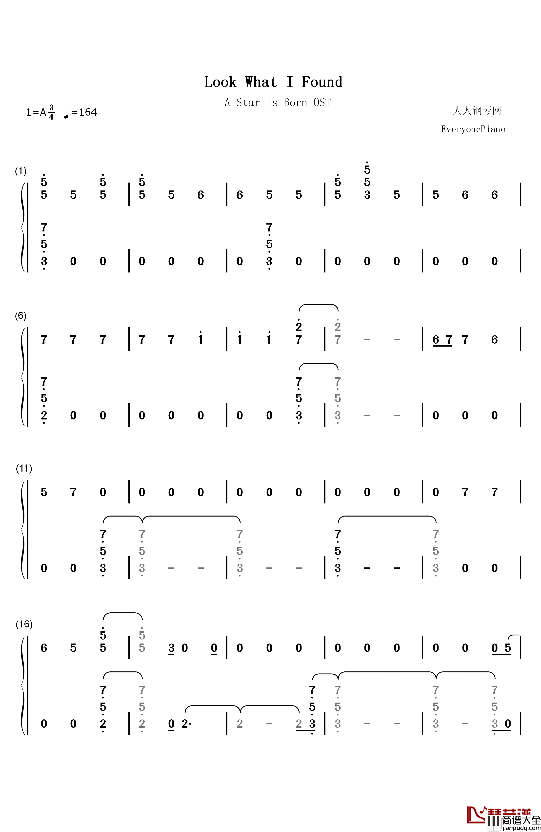 Look_What_I_Found钢琴简谱_数字双手_Lady_Gaga