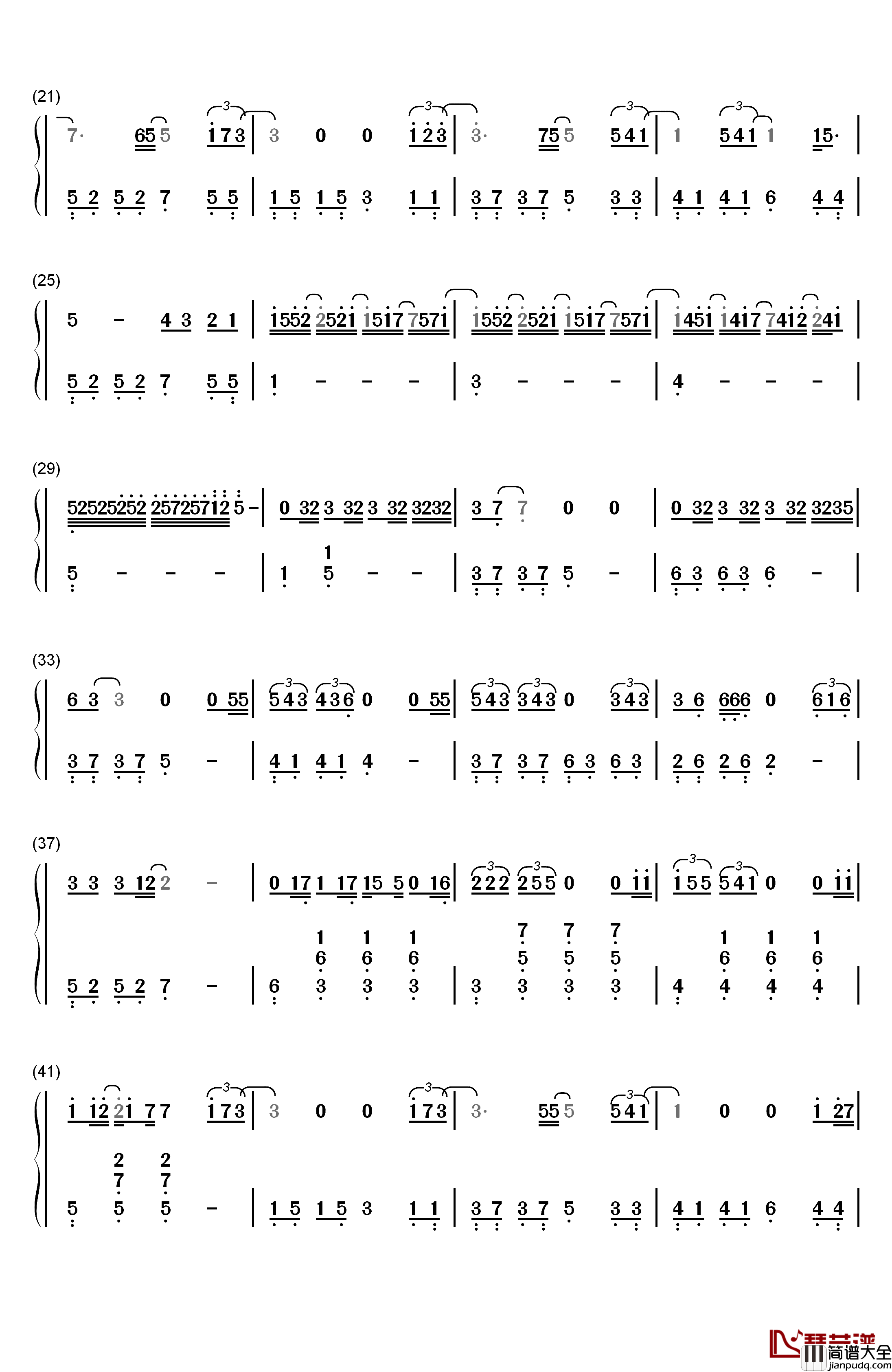 那时候钢琴简谱_数字双手_方艺谚
