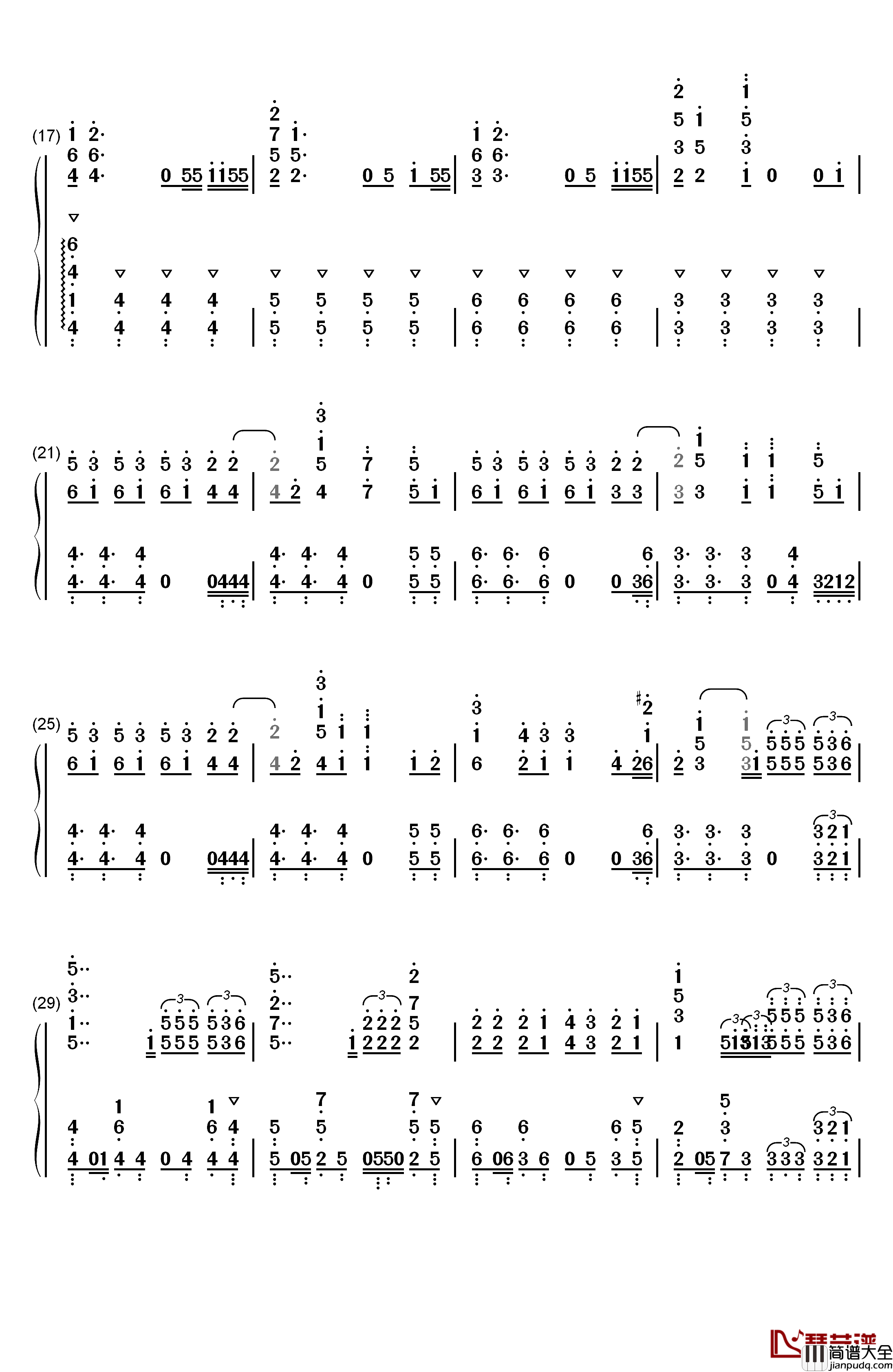 リセット钢琴简谱_数字双手_向井太一