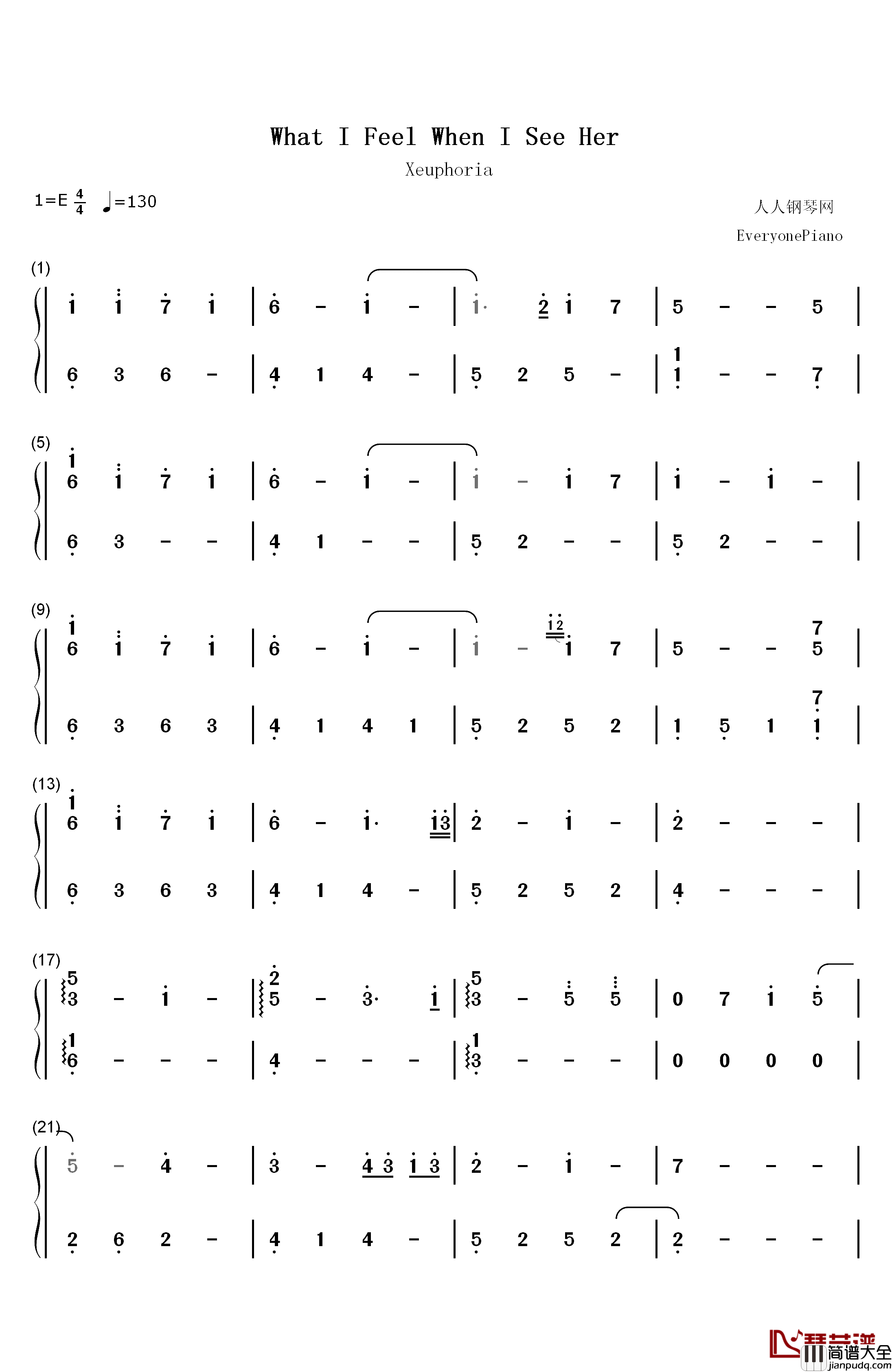 What_I_Feel_When_I_See_Her钢琴简谱_数字双手_Xeuphoria