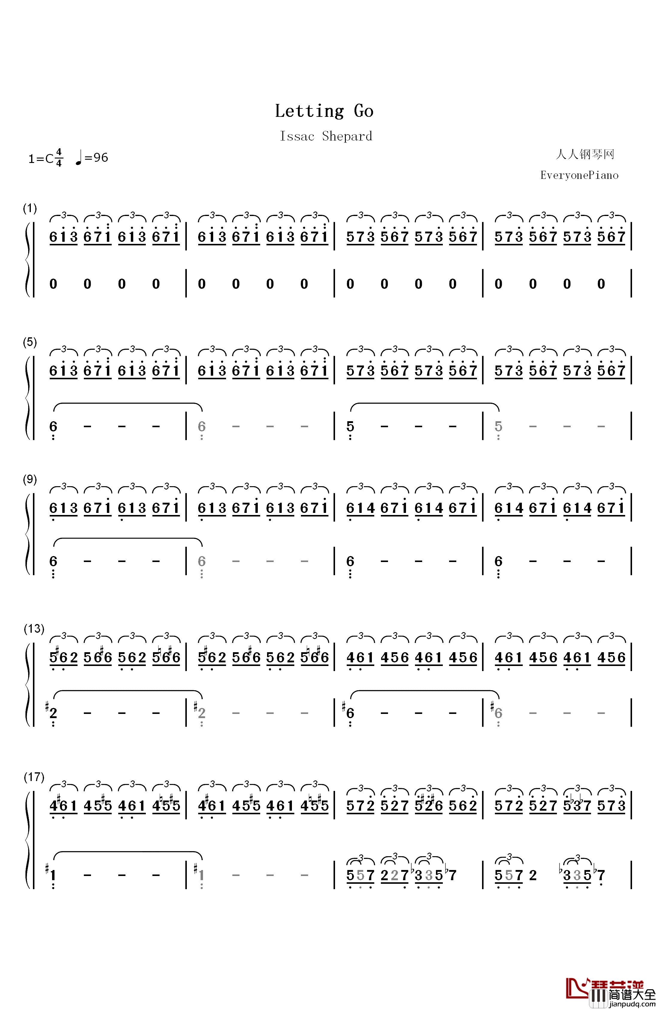 Letting_Go钢琴简谱_数字双手_Isaac_Shepard