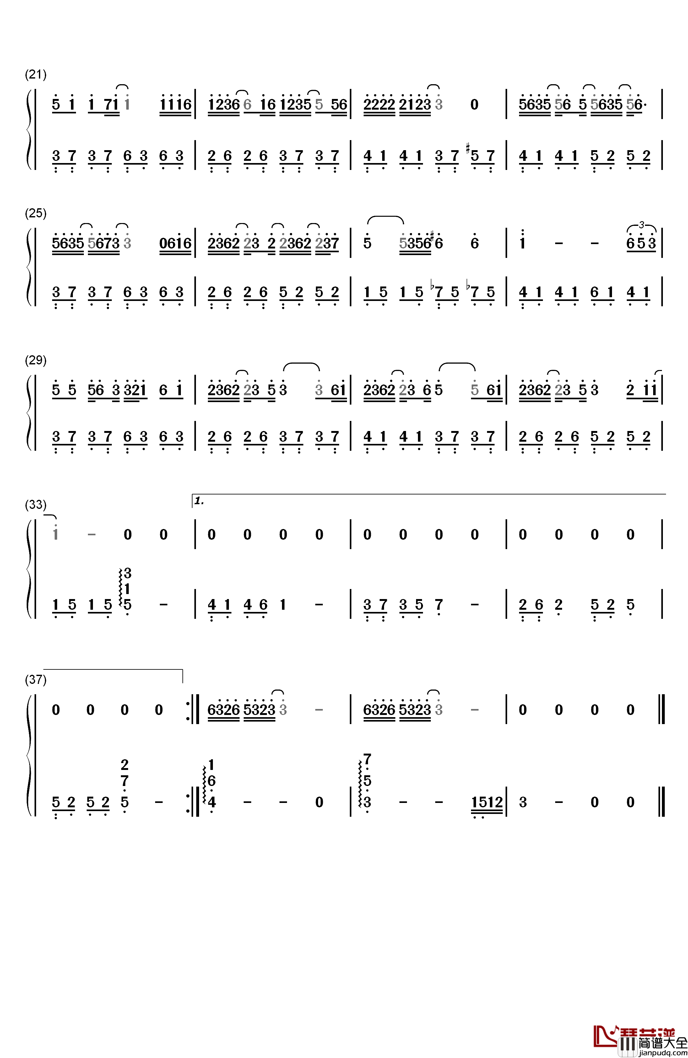 无情画钢琴简谱_数字双手_王呈章