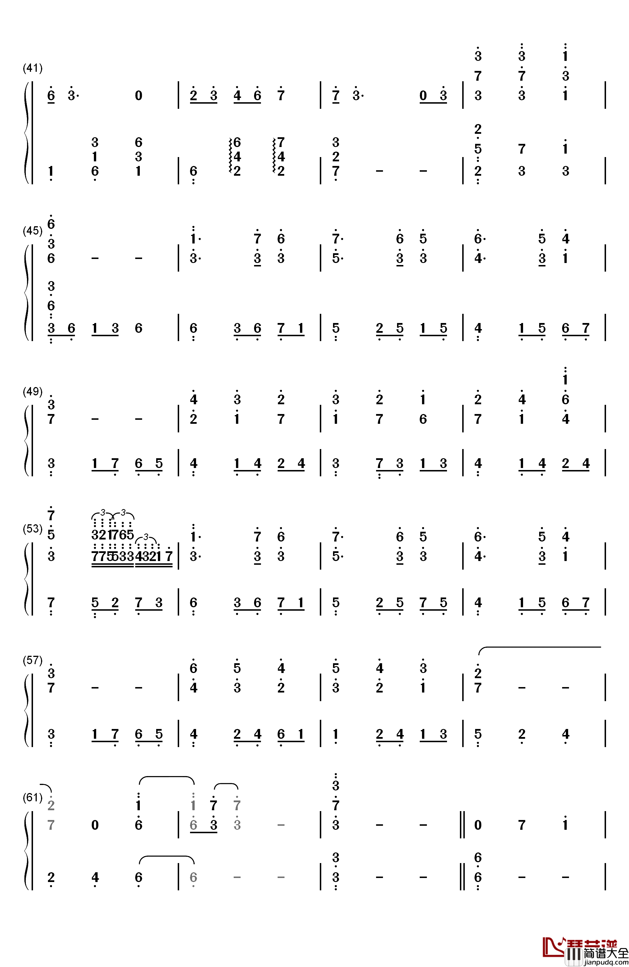 星月钢琴简谱_数字双手_郁可唯_王铮亮