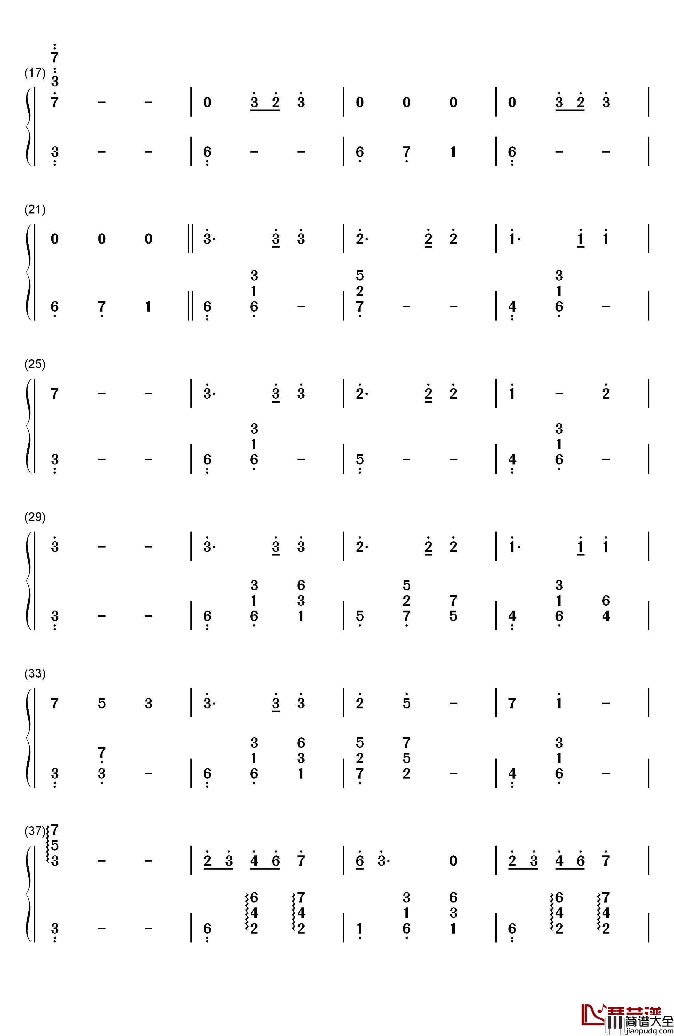 星月钢琴简谱_数字双手_郁可唯_王铮亮