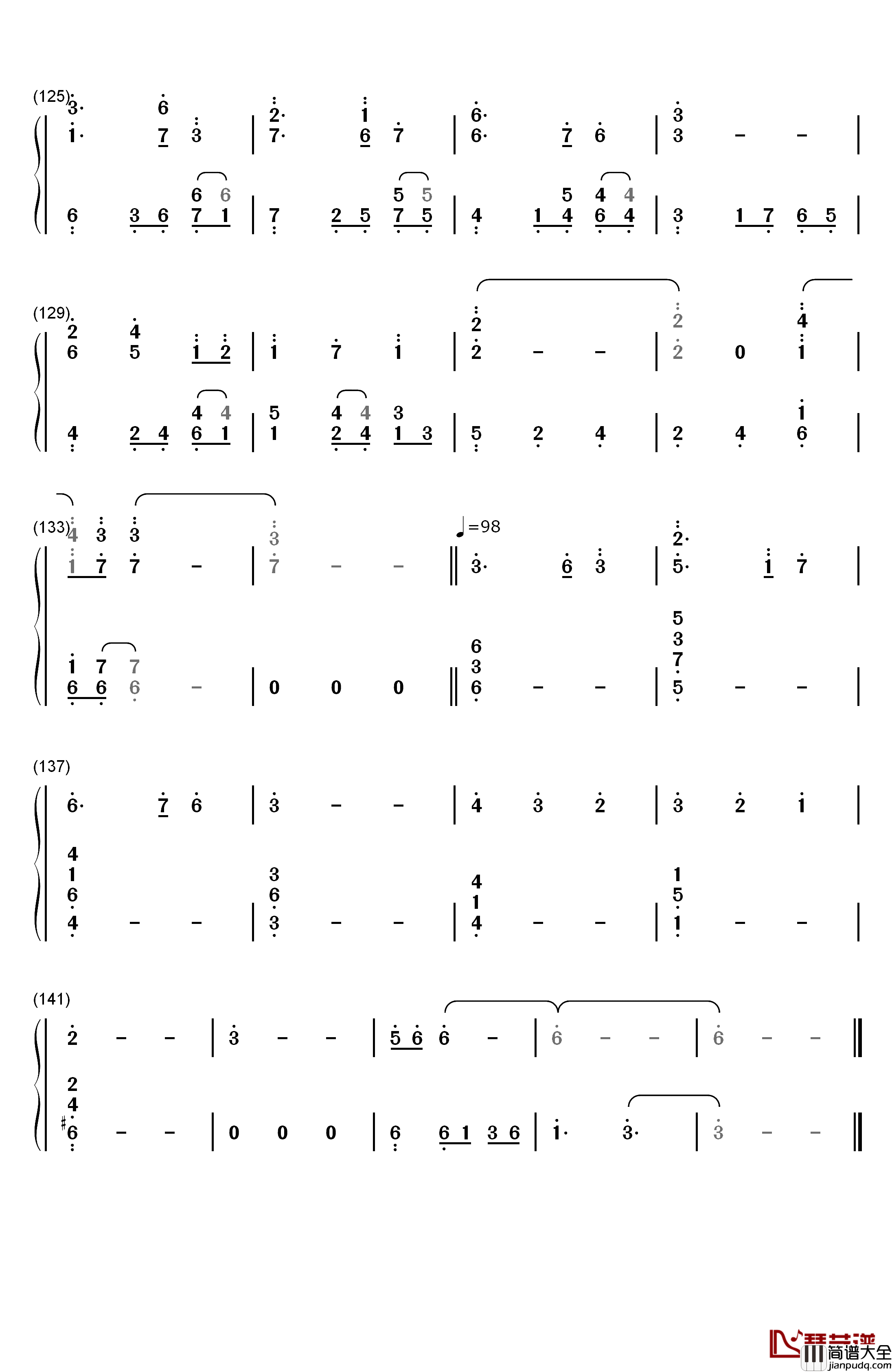 星月钢琴简谱_数字双手_郁可唯_王铮亮
