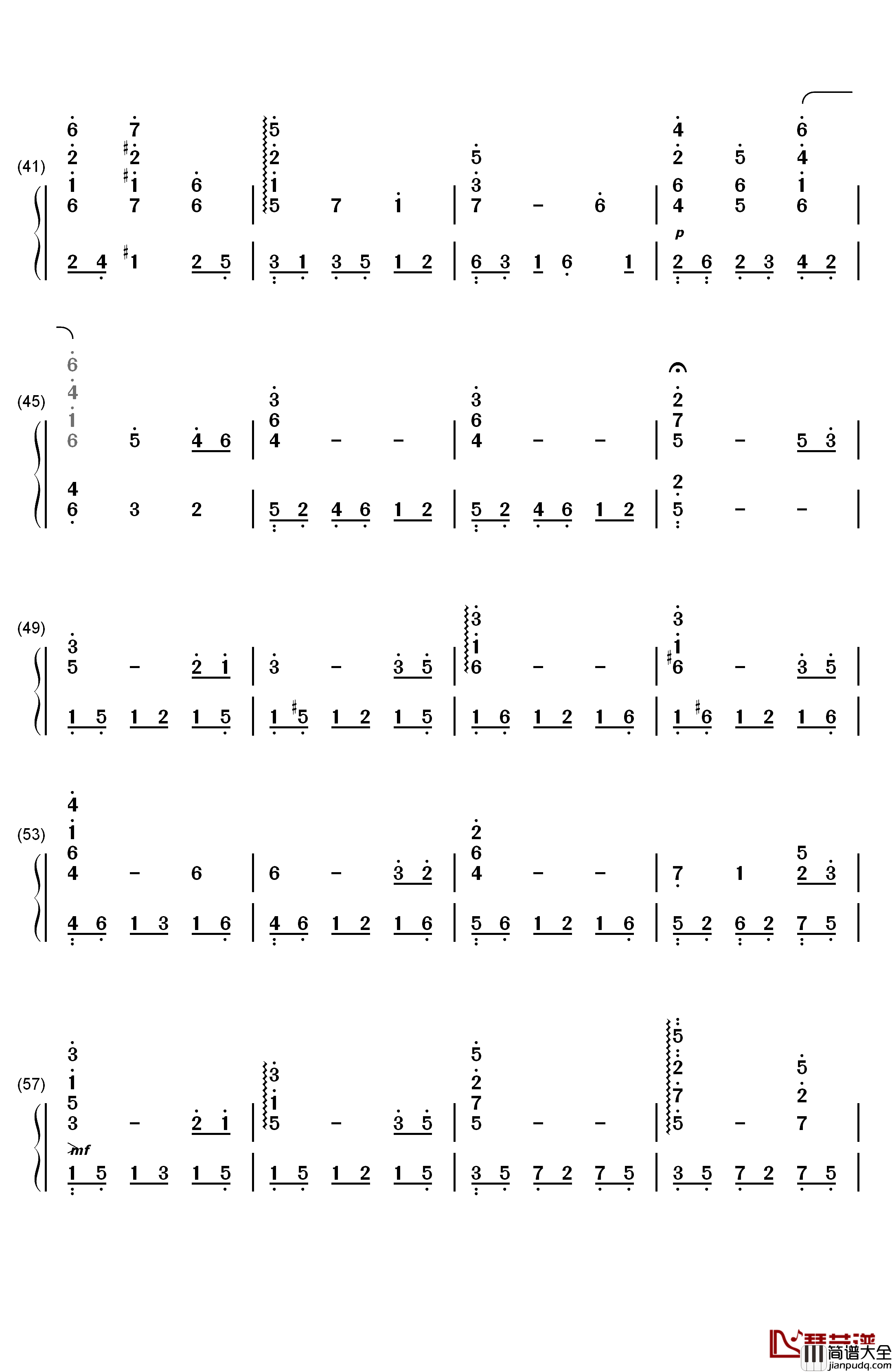 世界の約束钢琴简谱_数字双手_倍赏千惠子