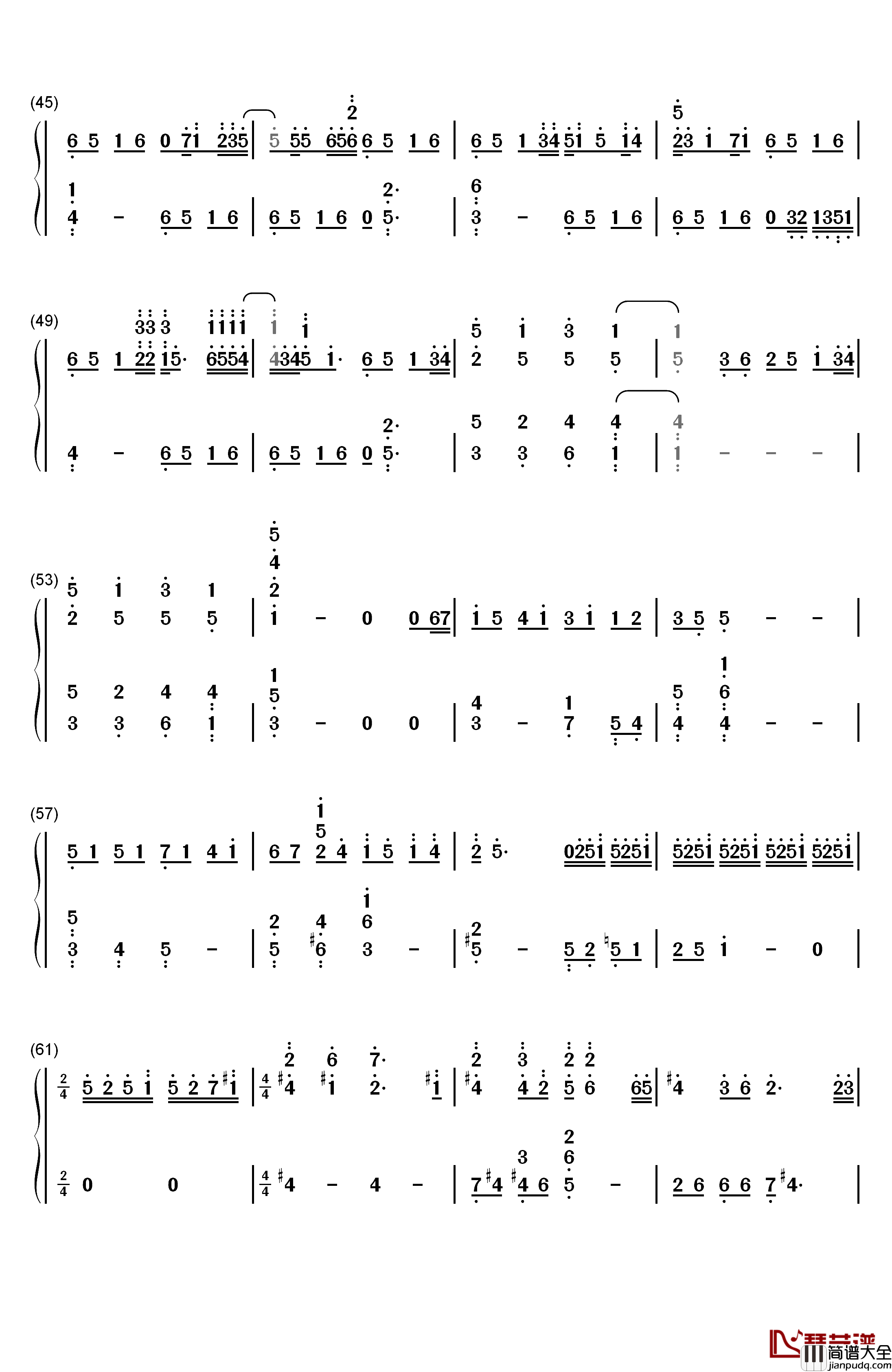 想い出は遠くの日々钢琴简谱_数字双手_天门