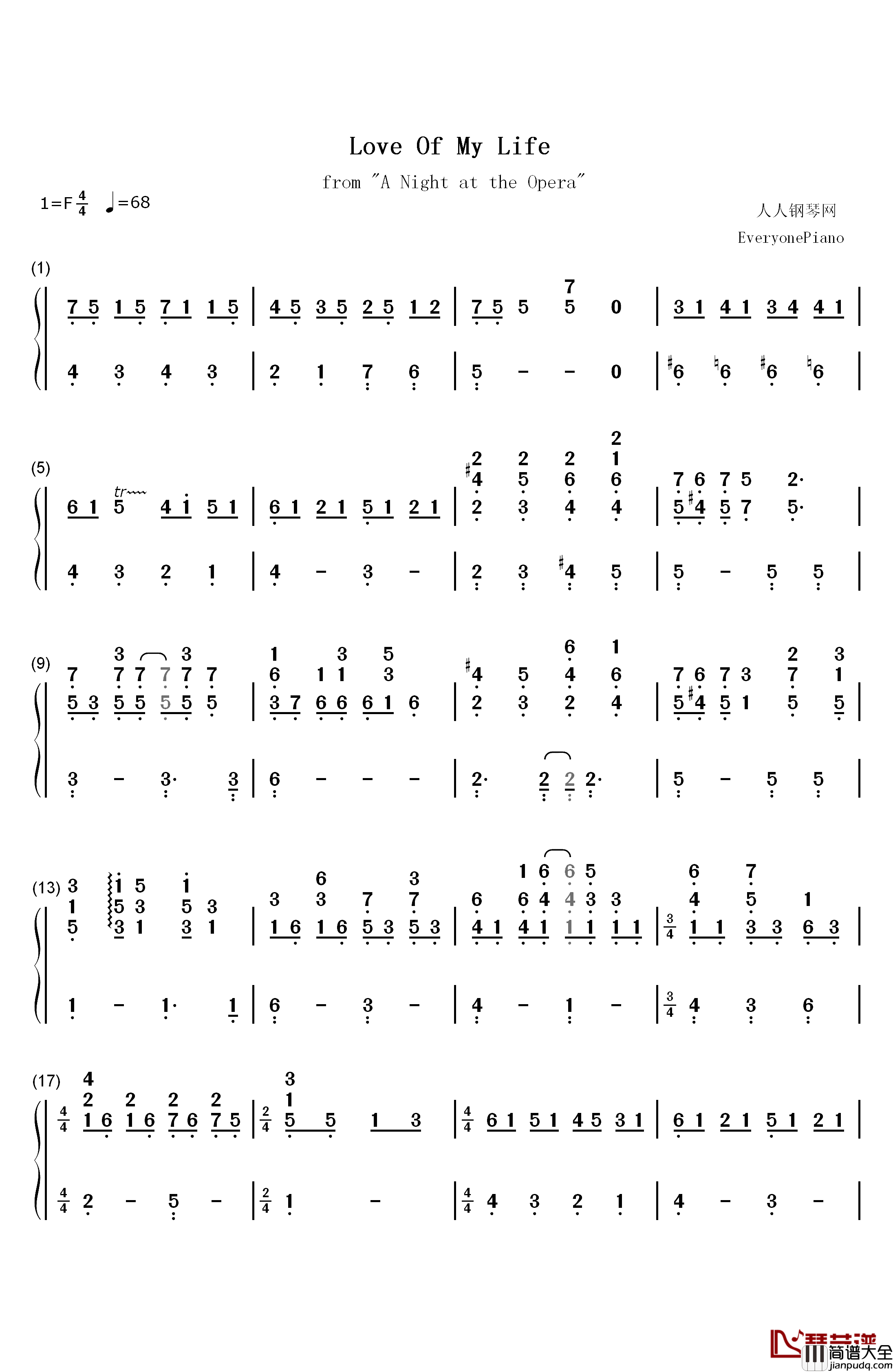 Love_of_My_Life钢琴简谱_数字双手_Queen