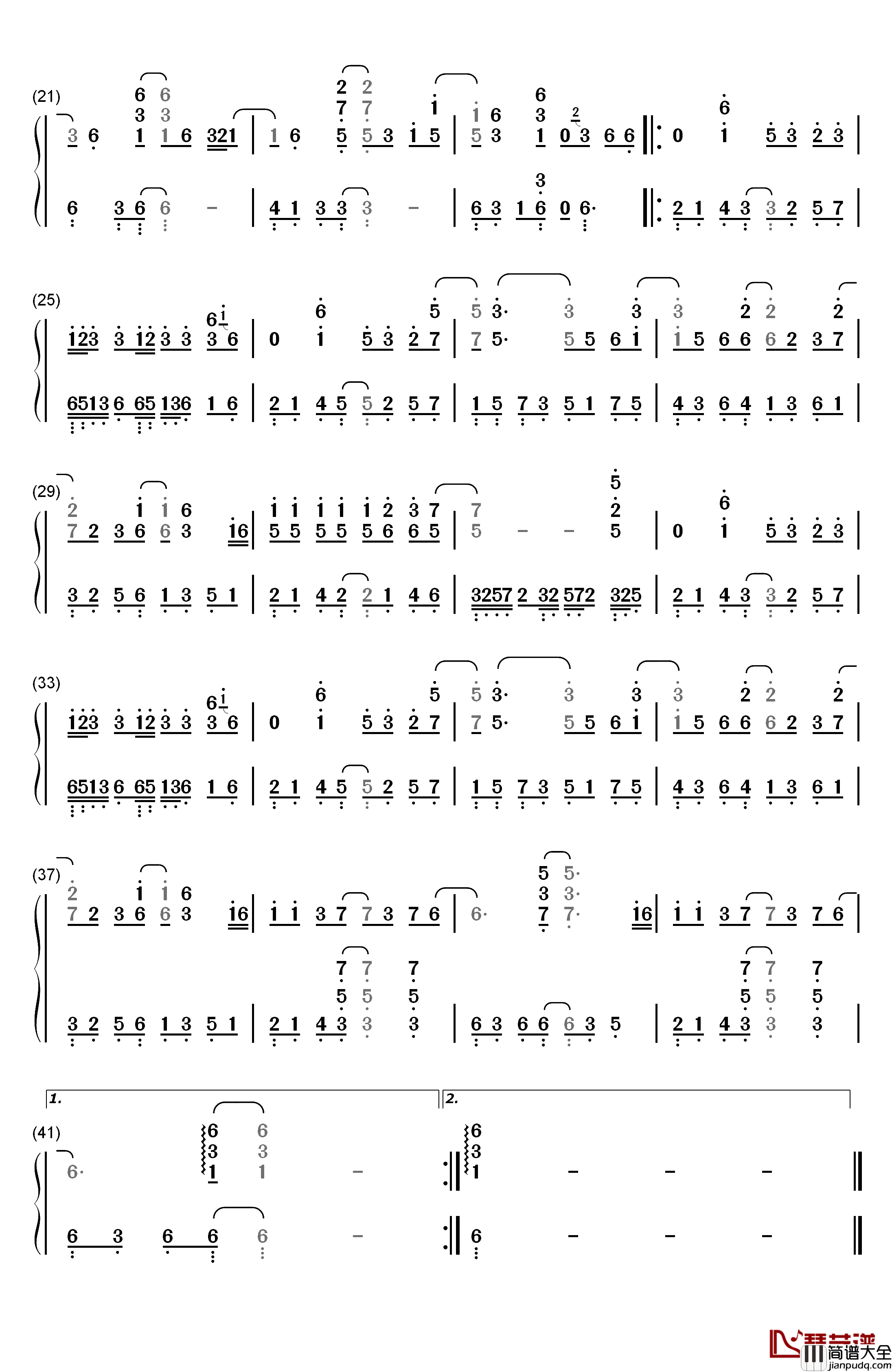 故长安钢琴简谱_数字双手_张靓颖