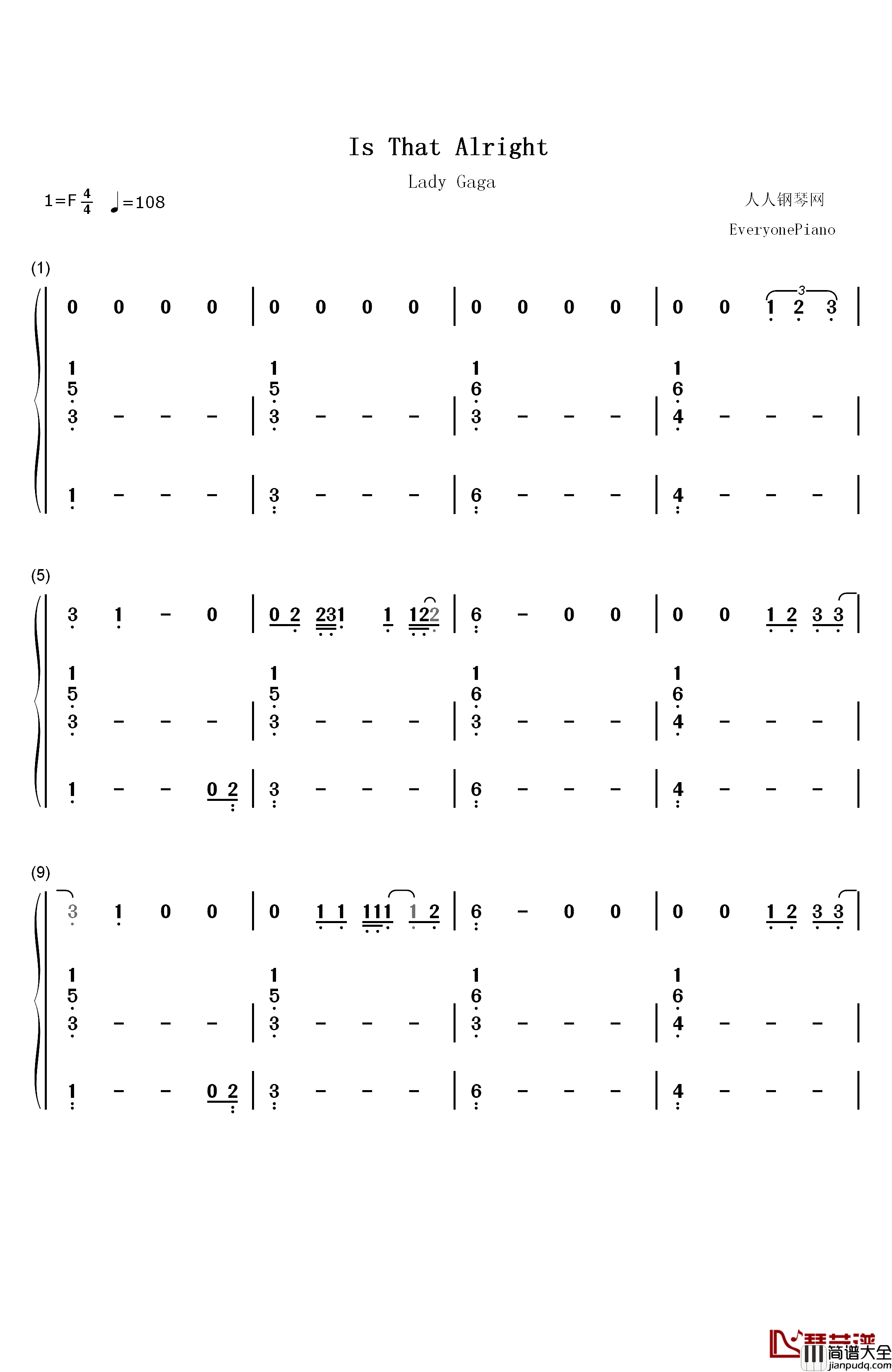 Is_That_Alright钢琴简谱_数字双手_Lady_Gaga