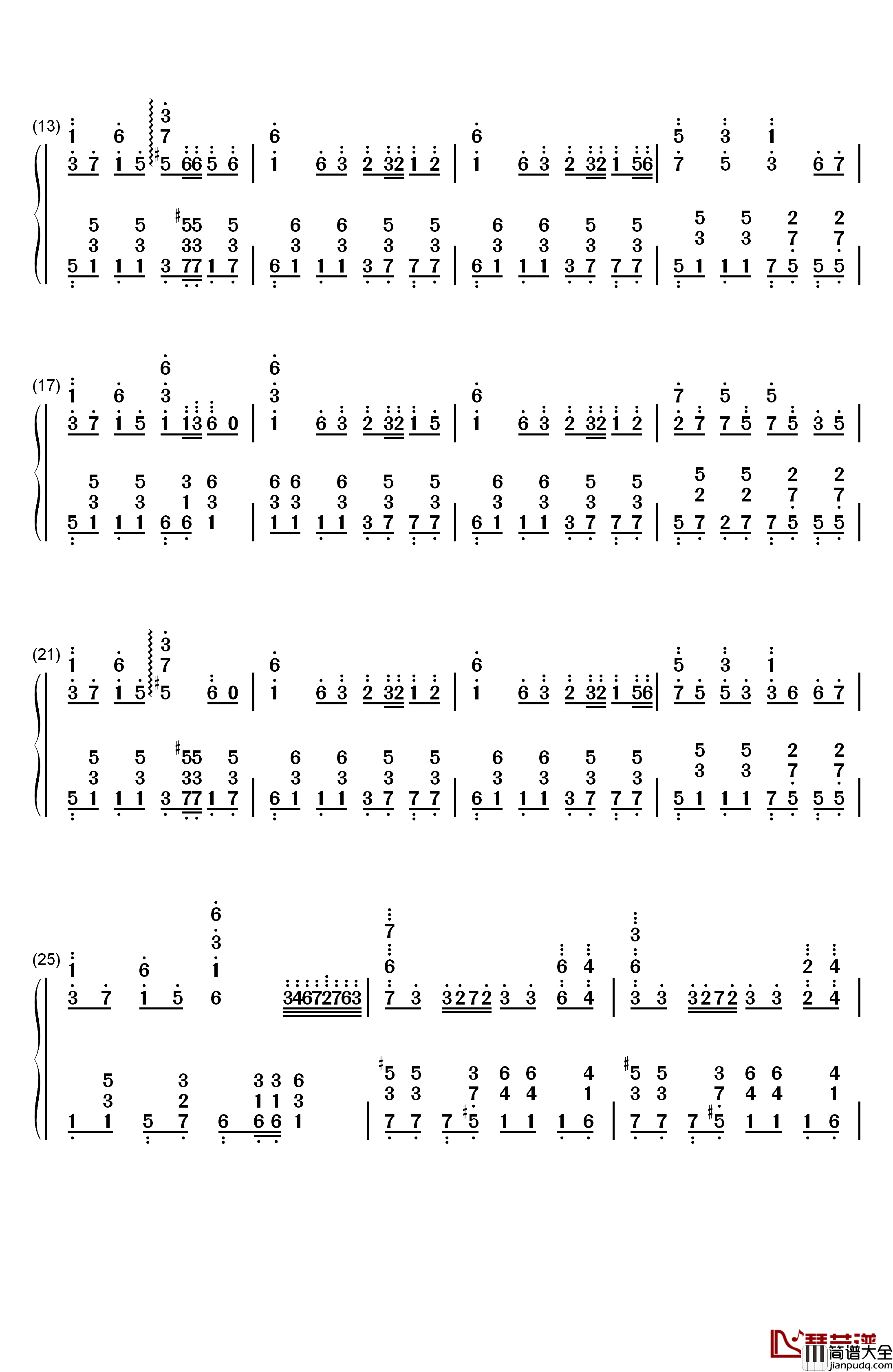 忍者棒棒钢琴简谱_数字双手_竹村桐子
