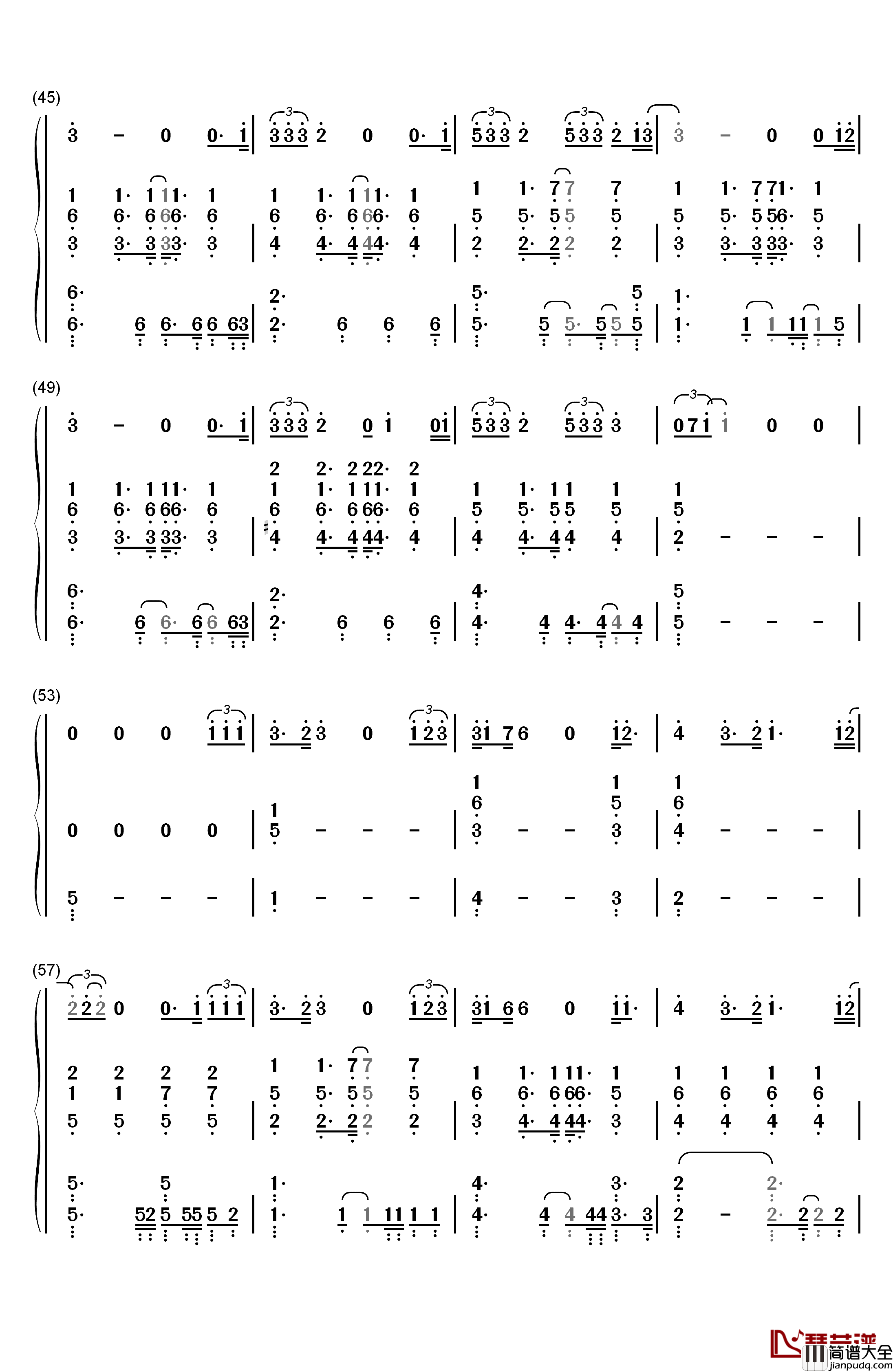给你的歌钢琴简谱_数字双手_邓紫棋