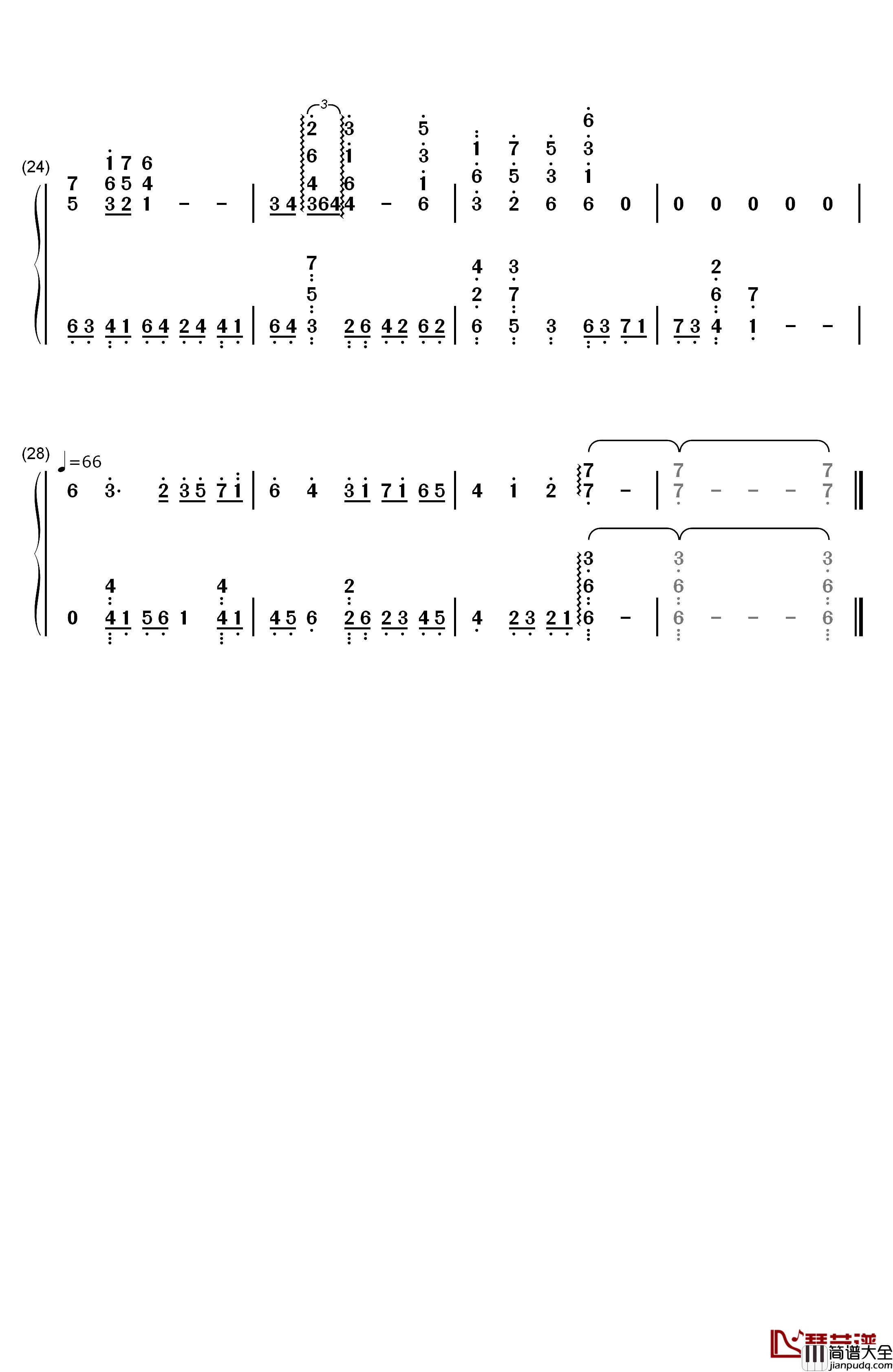 黒闇と白雪_~クルザス西部高地:夜~钢琴简谱_数字双手_祖坚正庆