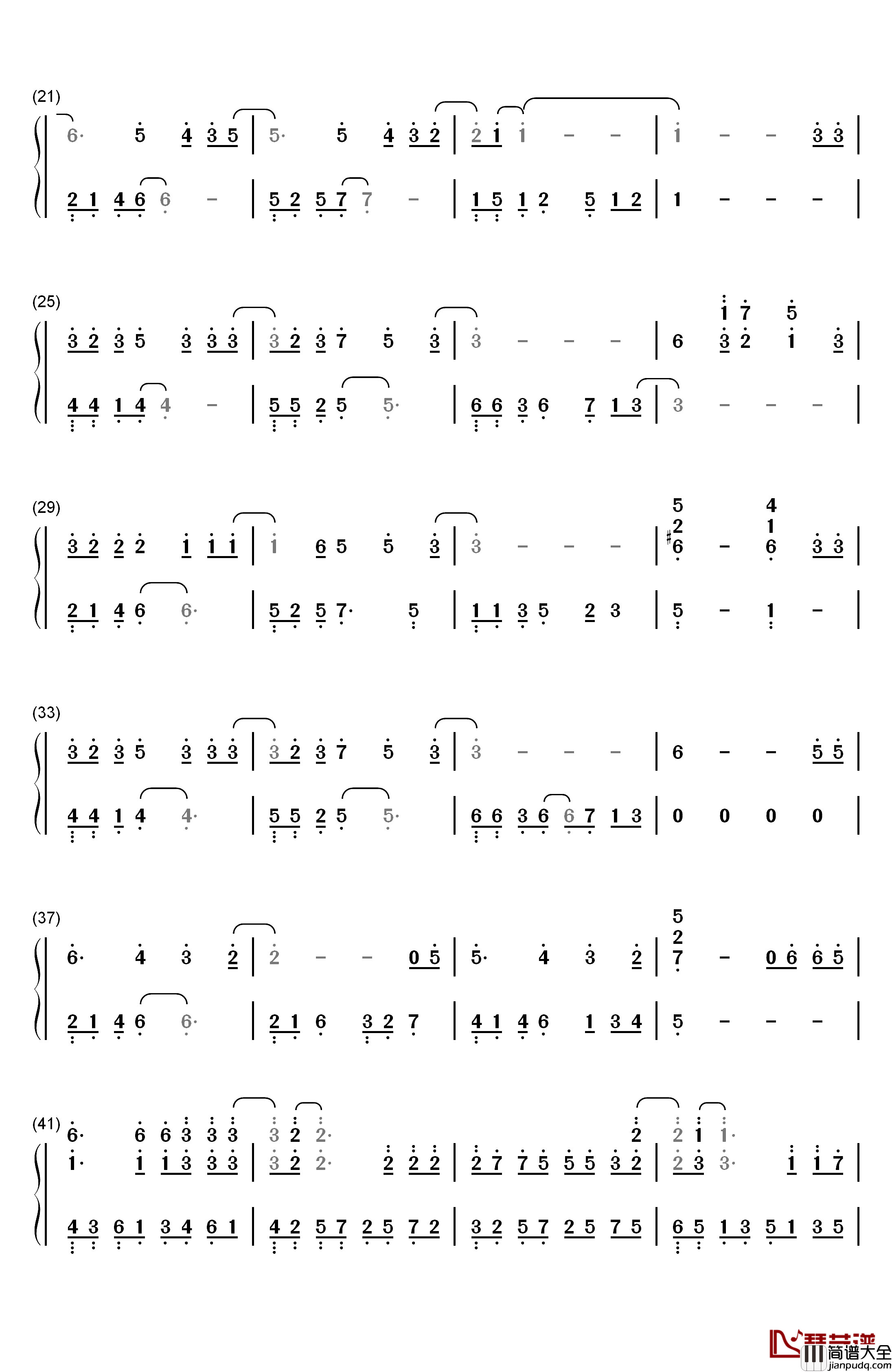 天份钢琴简谱_数字双手_薛之谦