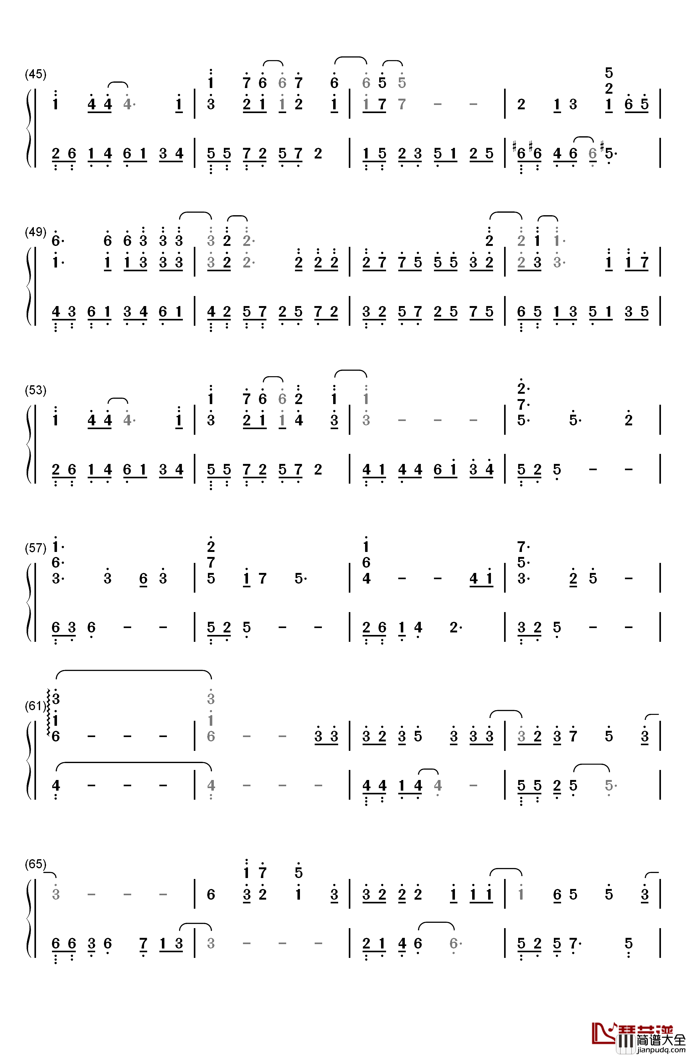 天份钢琴简谱_数字双手_薛之谦