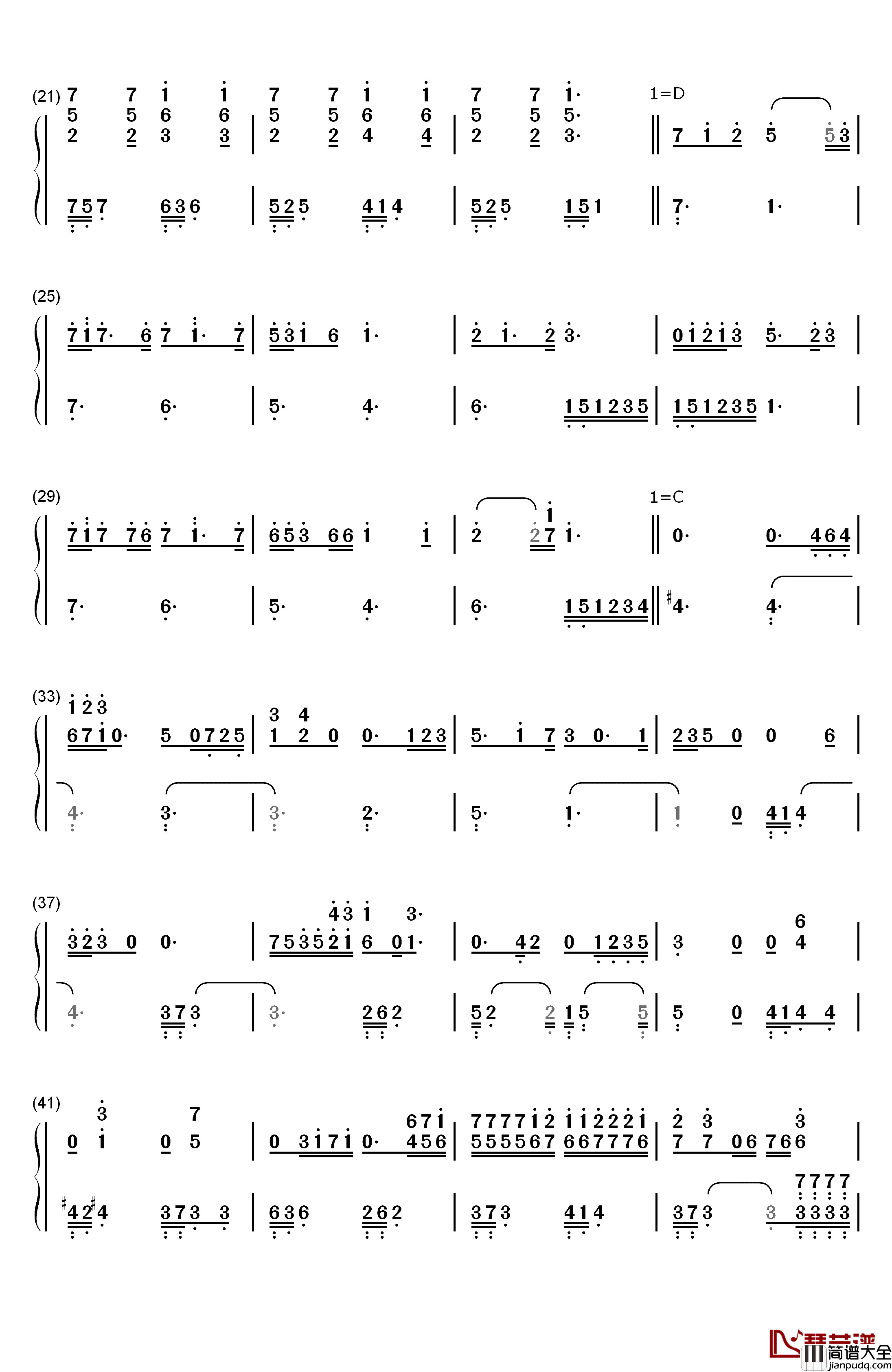 给妈妈钢琴简谱_数字双手_房东的猫