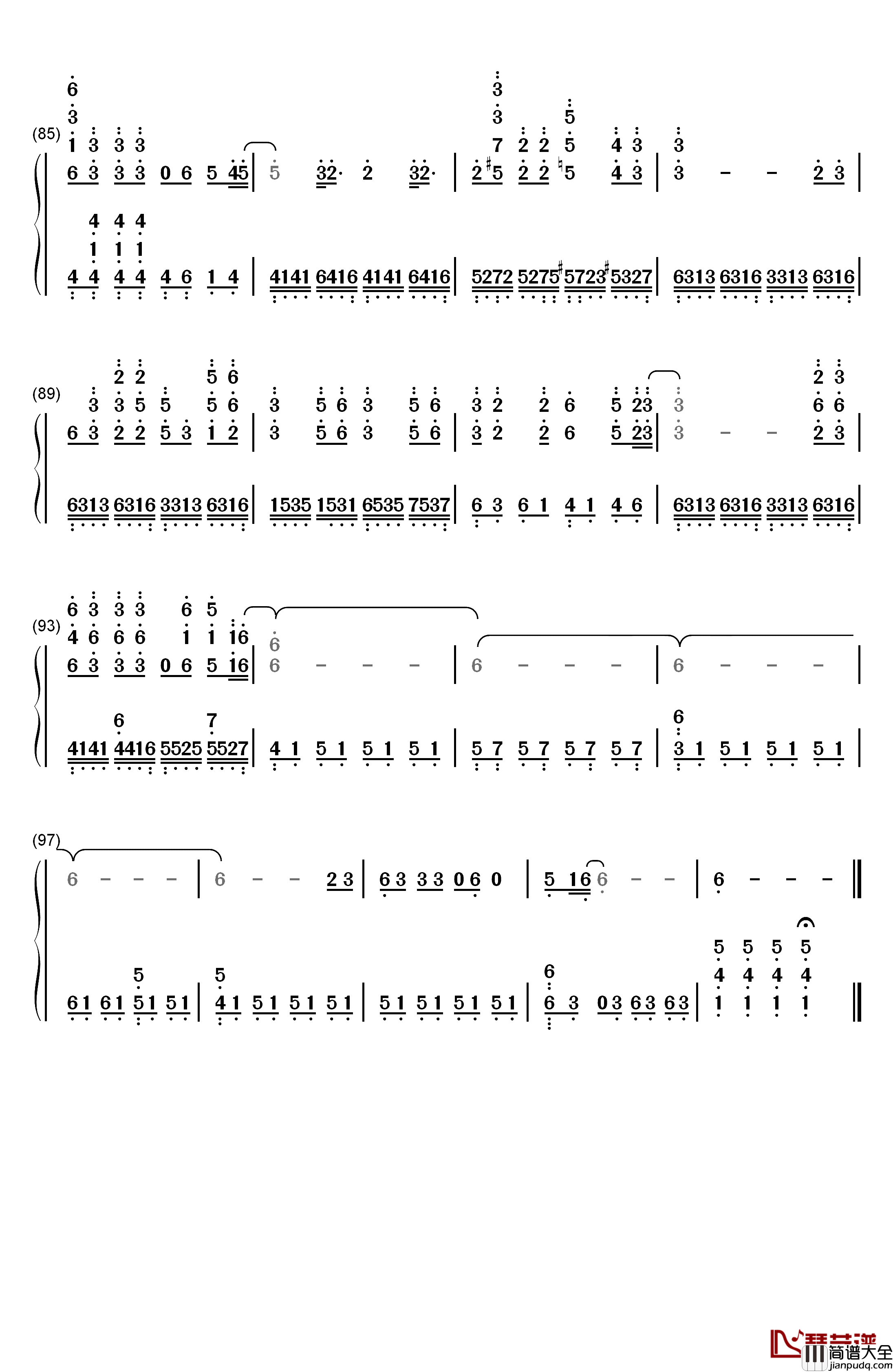 山海钢琴简谱_数字双手_华晨宇