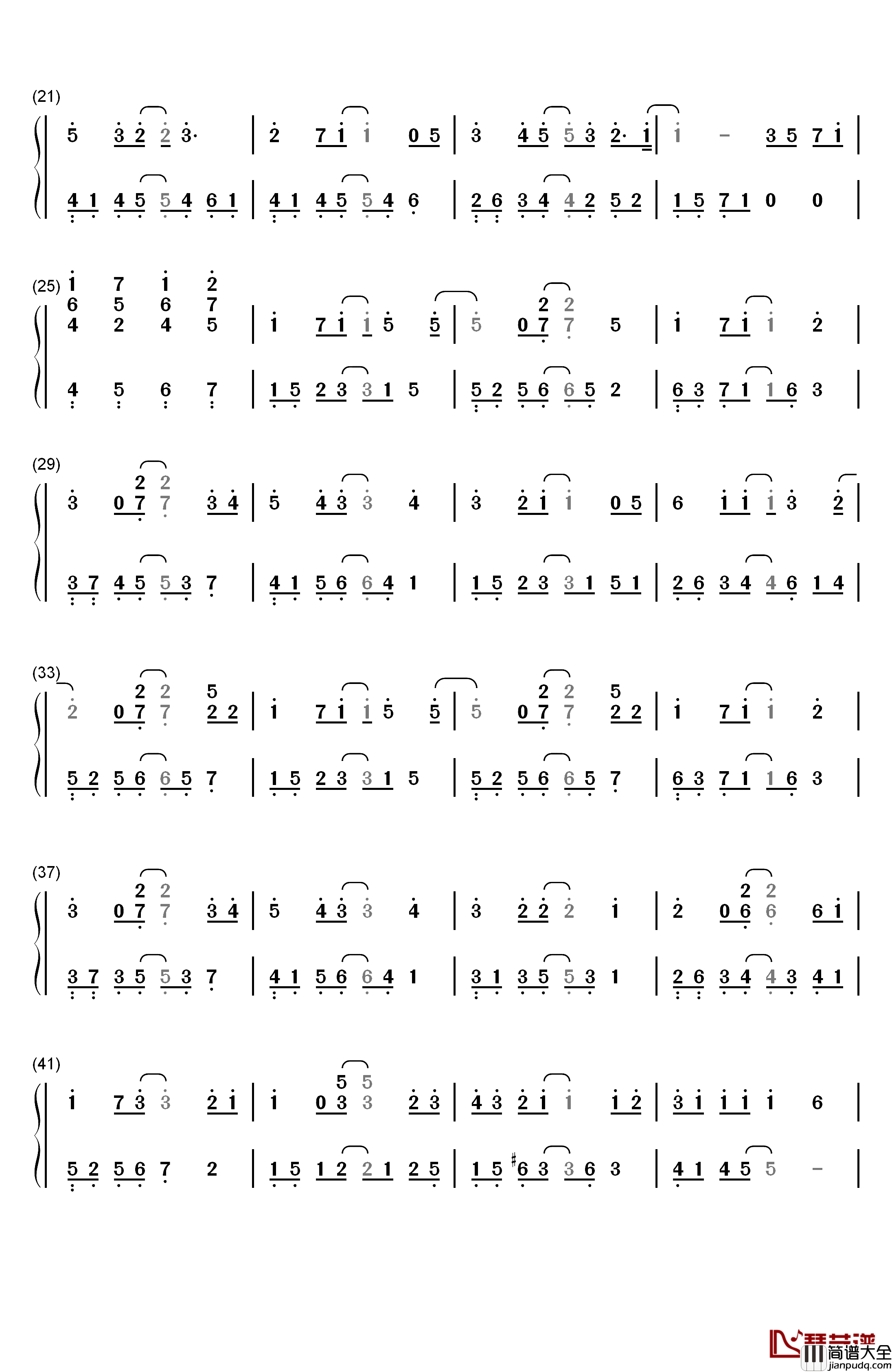 因为遇见你钢琴简谱_数字双手_王源