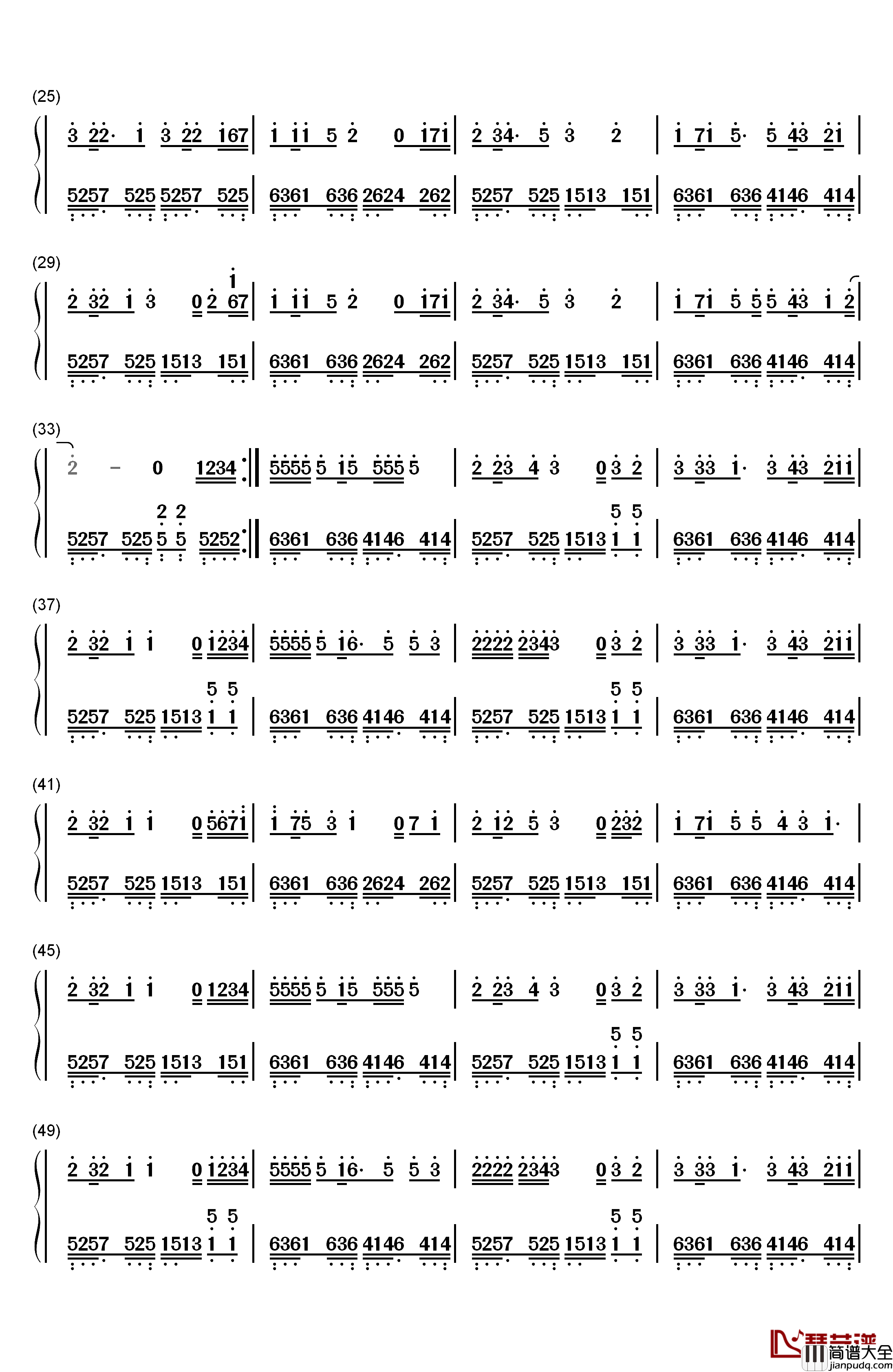 勇敢爱钢琴简谱_数字双手_Mi2
